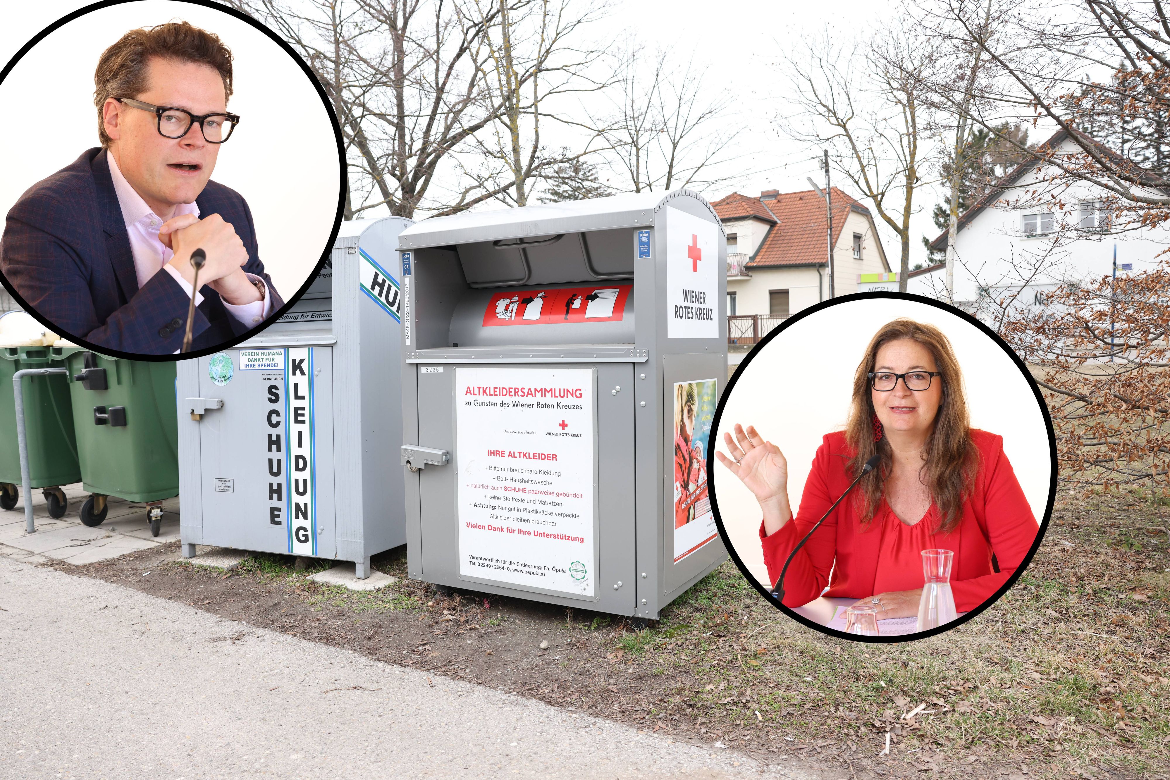 Klimastadtrat Jürgen Czernohorszky und Planungsstadträtin Ulli Sima gehen gegen Müllprobleme aufgrund von Altkleiderboxen vor.