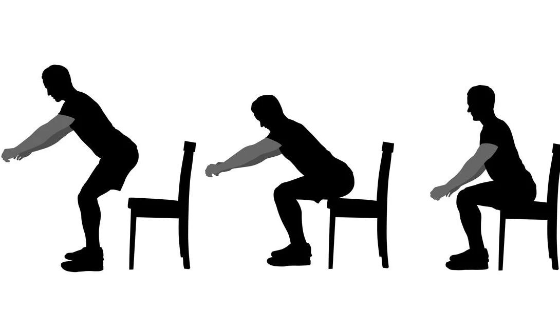Illustration in silhouettes showing good form when sitting on a chair