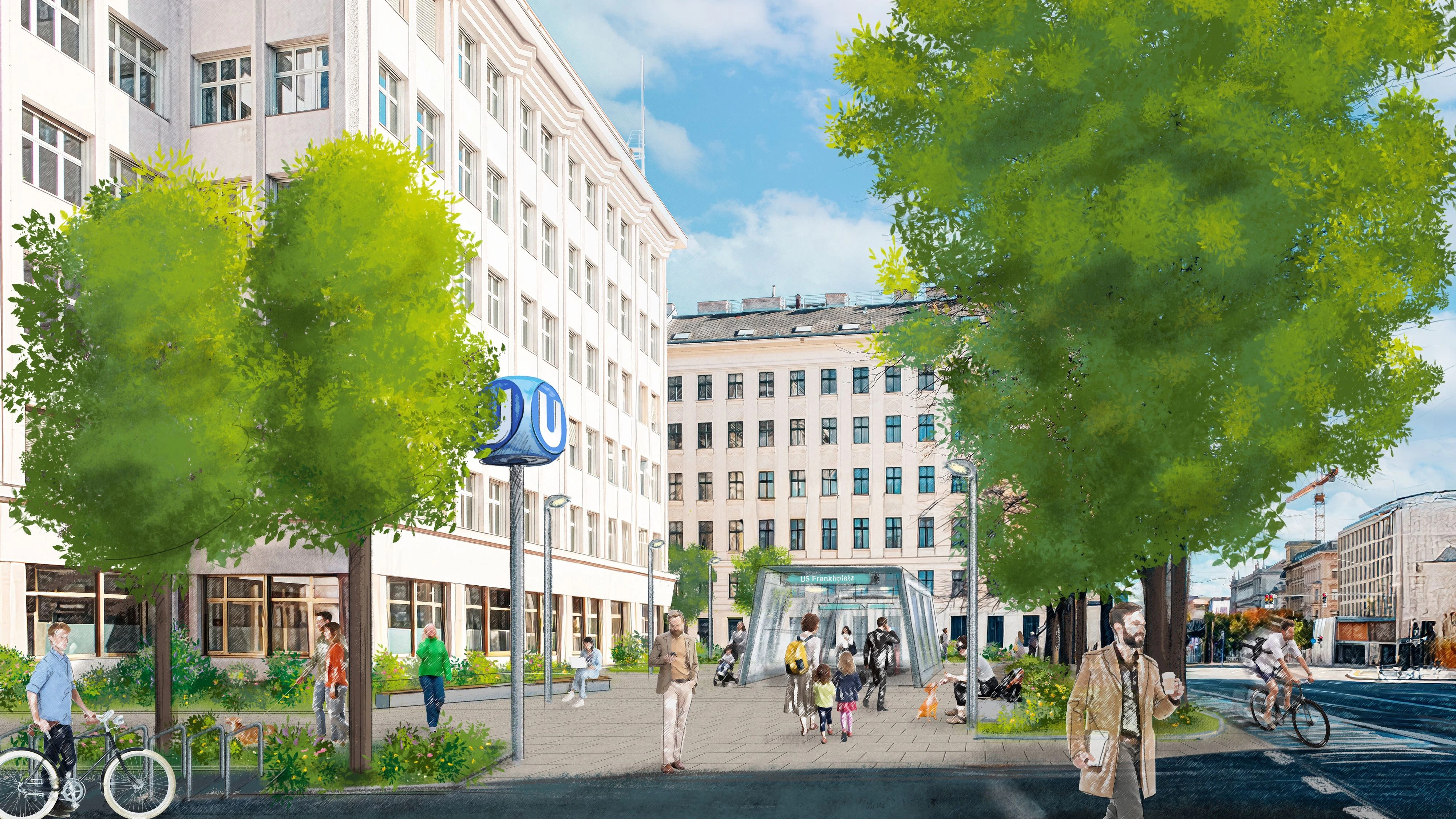 Visualisierung zur Umgebund der U5-Station Frankhplatz