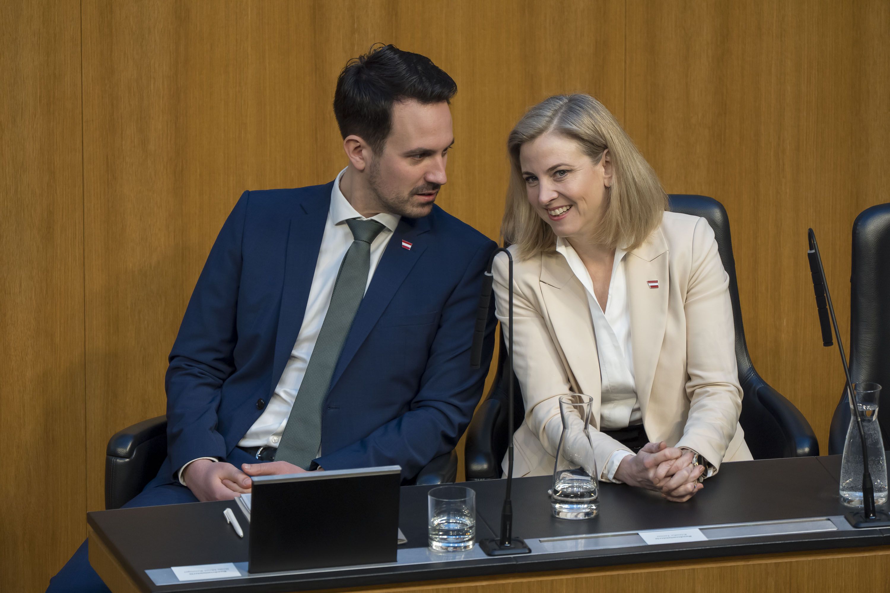 Neos-Chefin Meinl-Reisinger und ihr Vize Christoph Wiederkehr haben beide 