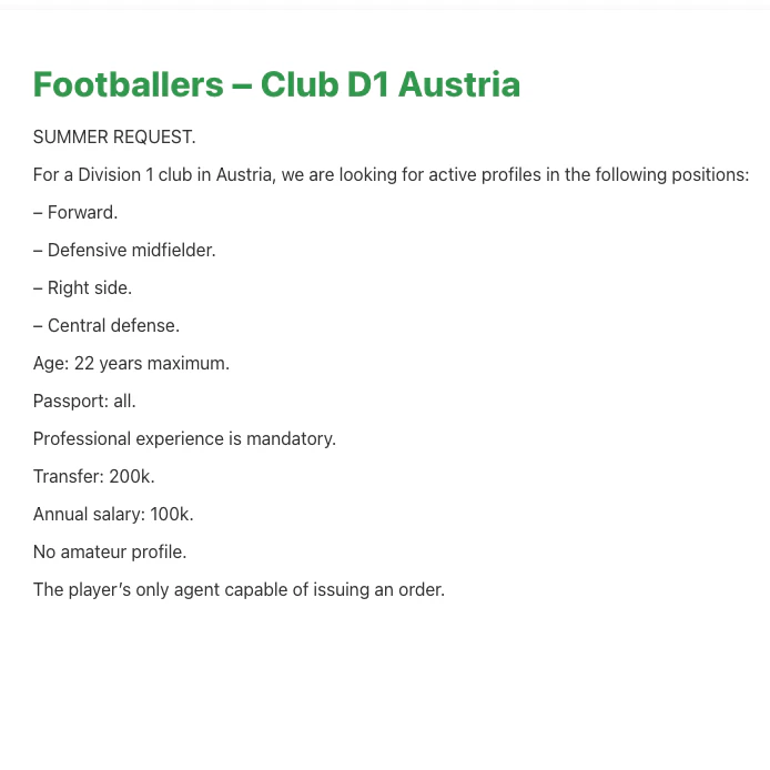 Die Jobausschreibung auf "Futboljobs". 