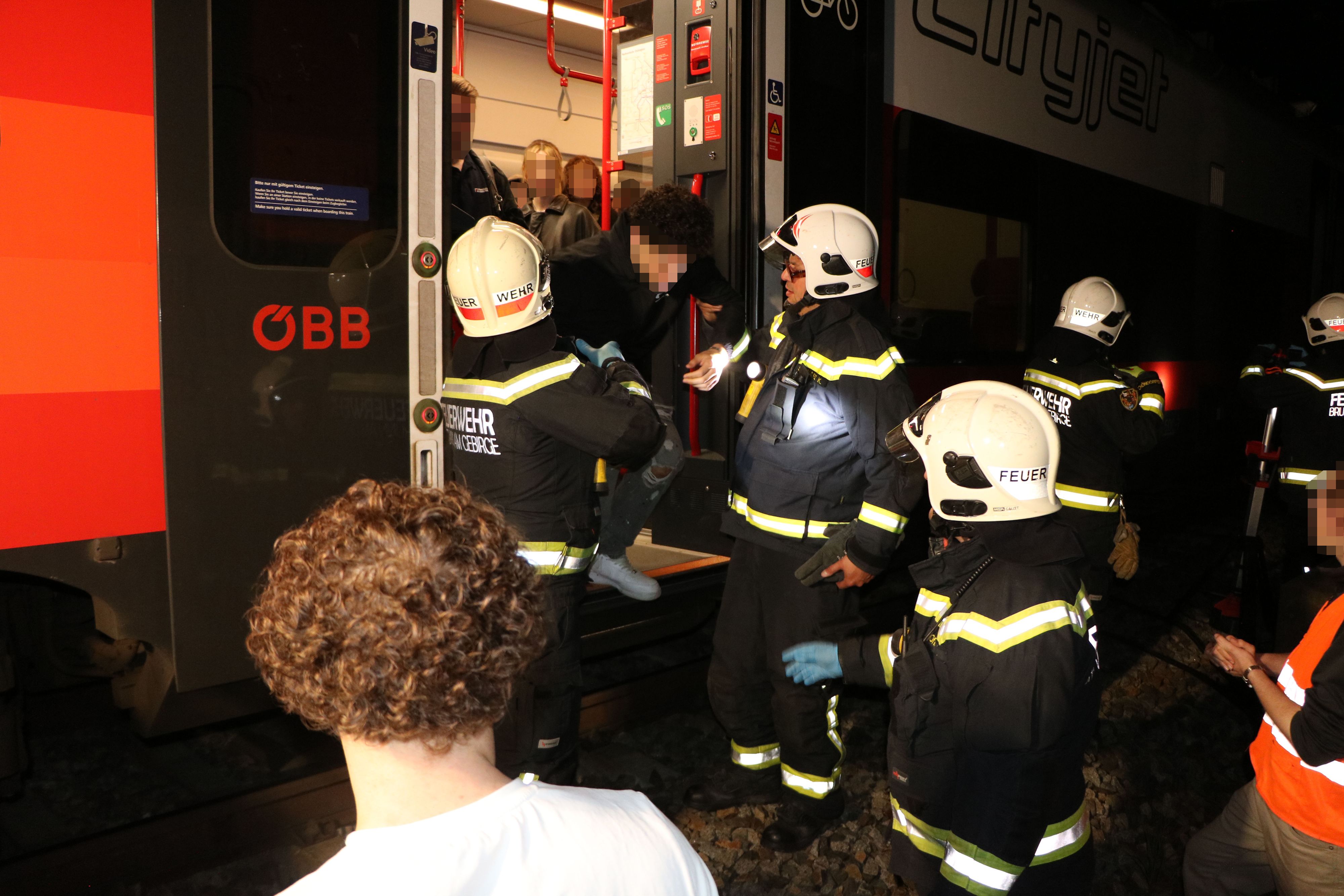 Wegen eines technischen Defekts an einer Cityjet-Garnitur mussten die Passagiere in der Nacht bei Brunn aus dem Zug. Die Feuerwehr stand im Einsatz.