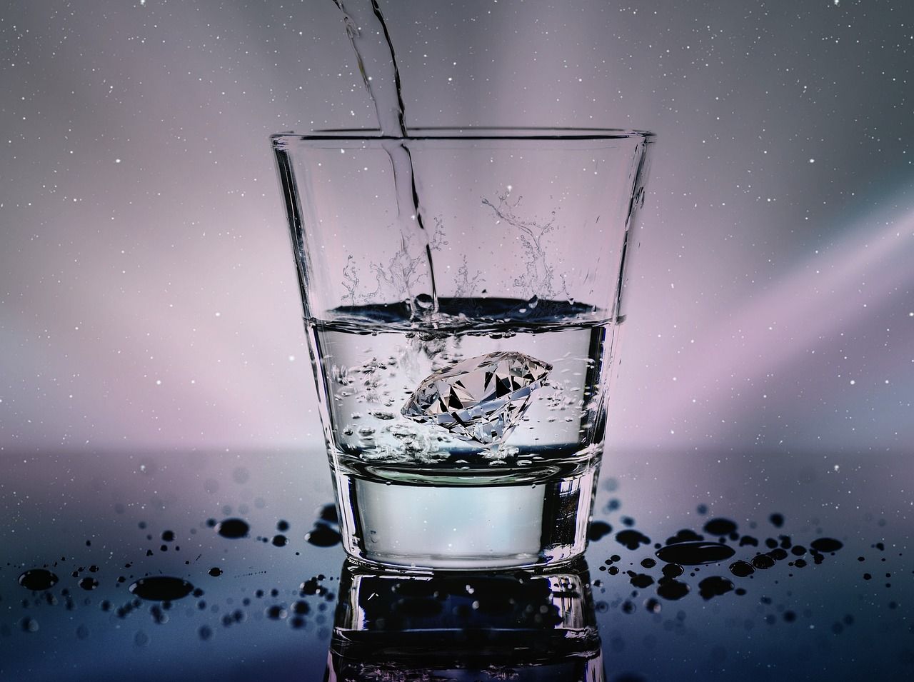 Wasserglas mit Eiskristallen
