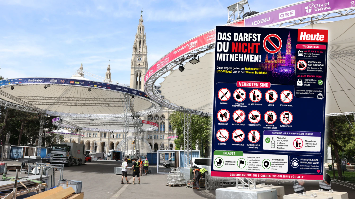 Der Aufbau für das ESC-Village am Rathausplatz läuft bereits.