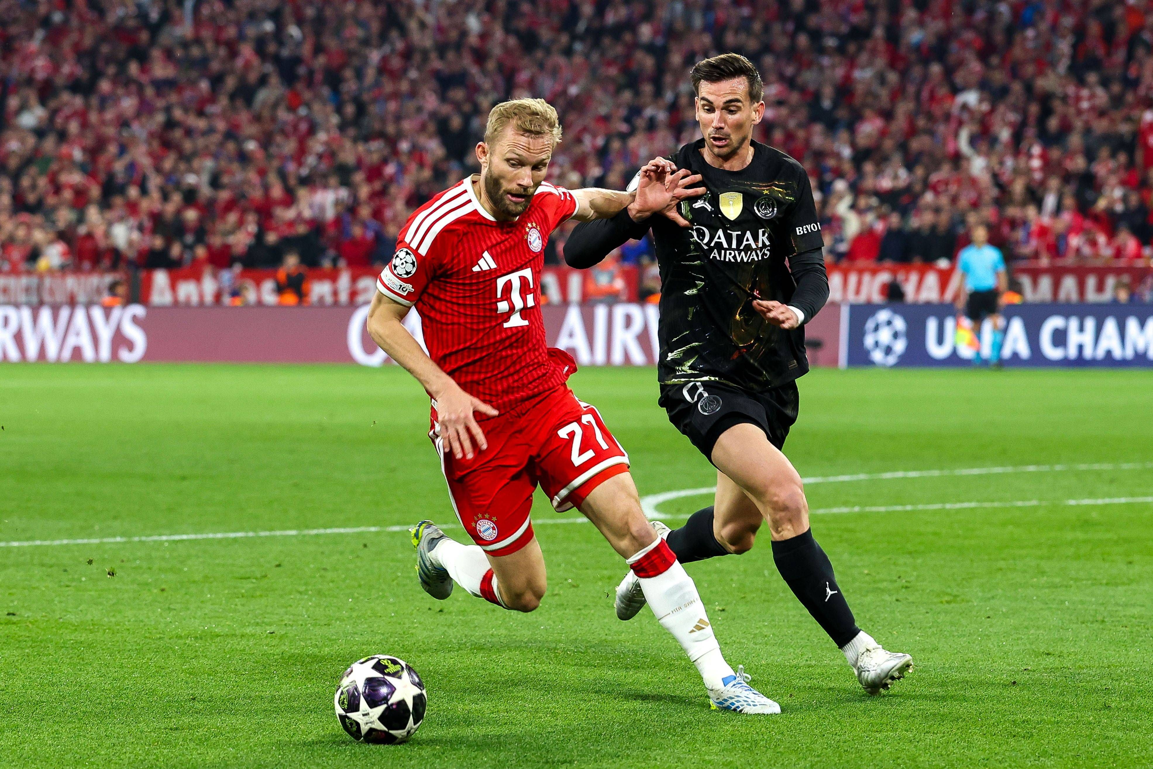 Bayern-Star Konrad Laimer gegen Paris St.-Germain. 