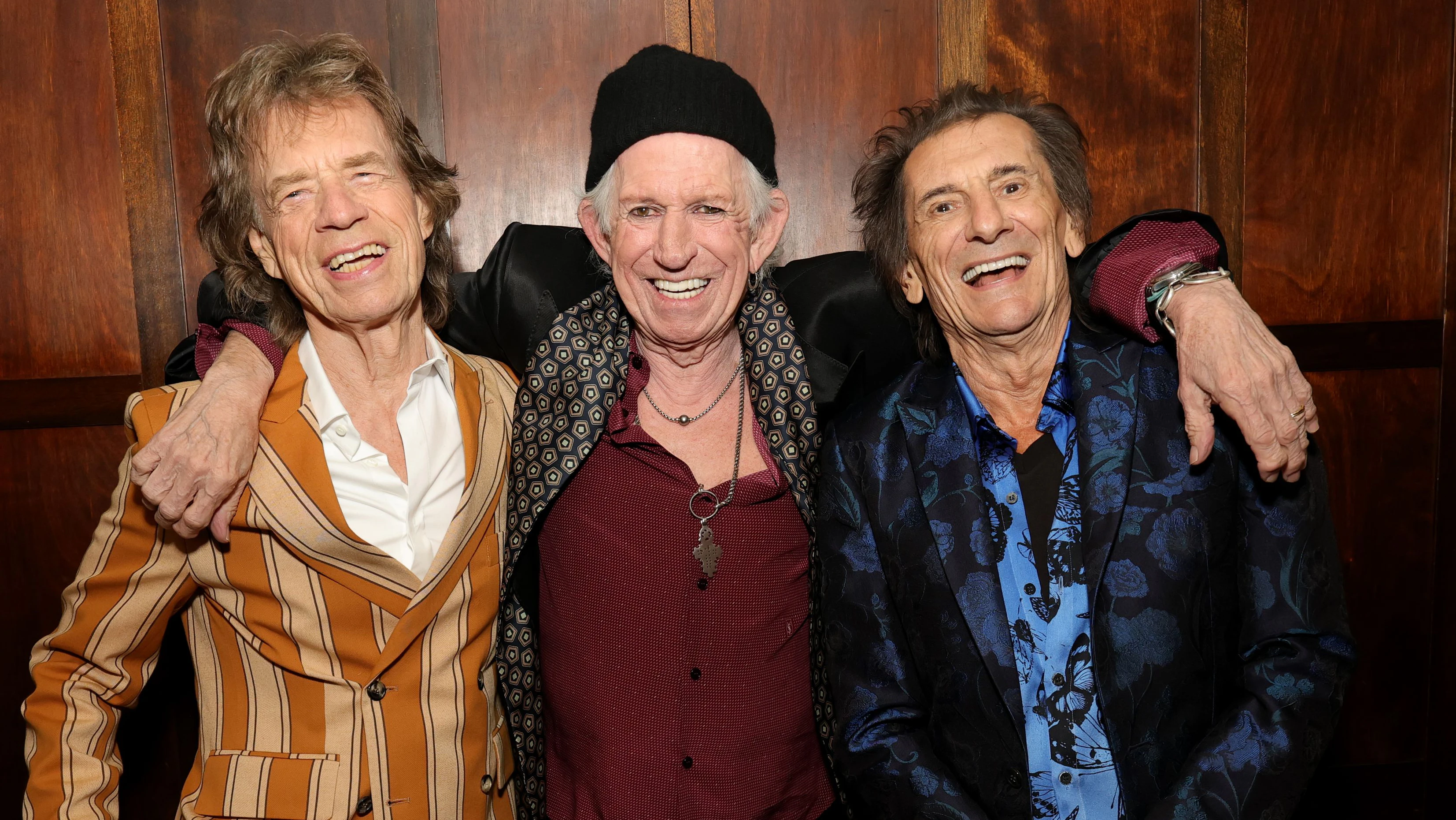 BROOKLYN, NEW YORK - MAY 05:  Mick Jagger, Keith Richards and Ronnie Wood pose backstage during the exclusive launch event of The Rolling Stones new album “Foreign Tongues” at Weylin on May 5, 2026 in Brooklyn, NY. (Photo by Kevin Mazur/Getty Images for UMG)