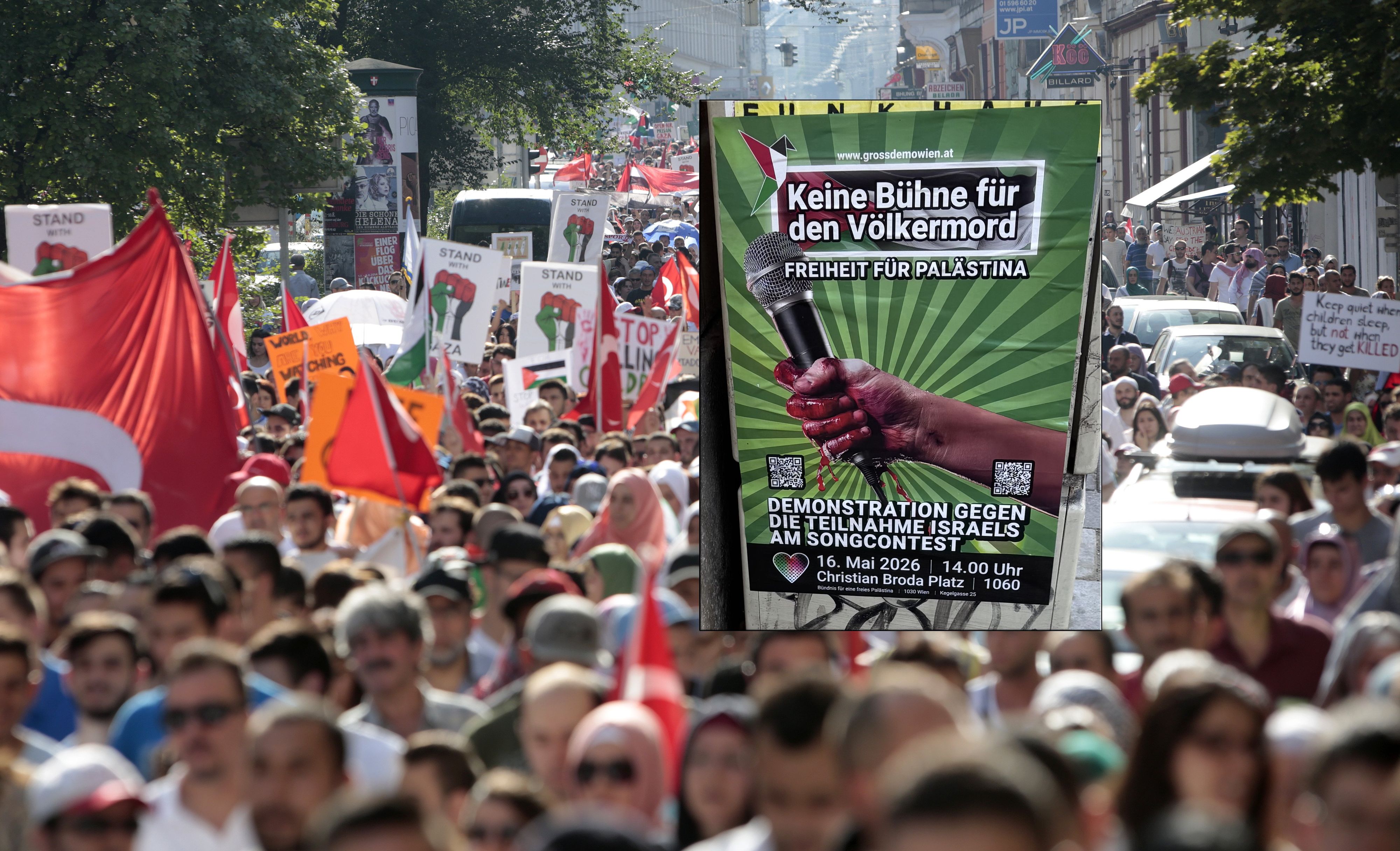 Pro-Palästina-Szene kündigt Protest gegen Songcontest in Wien an. 