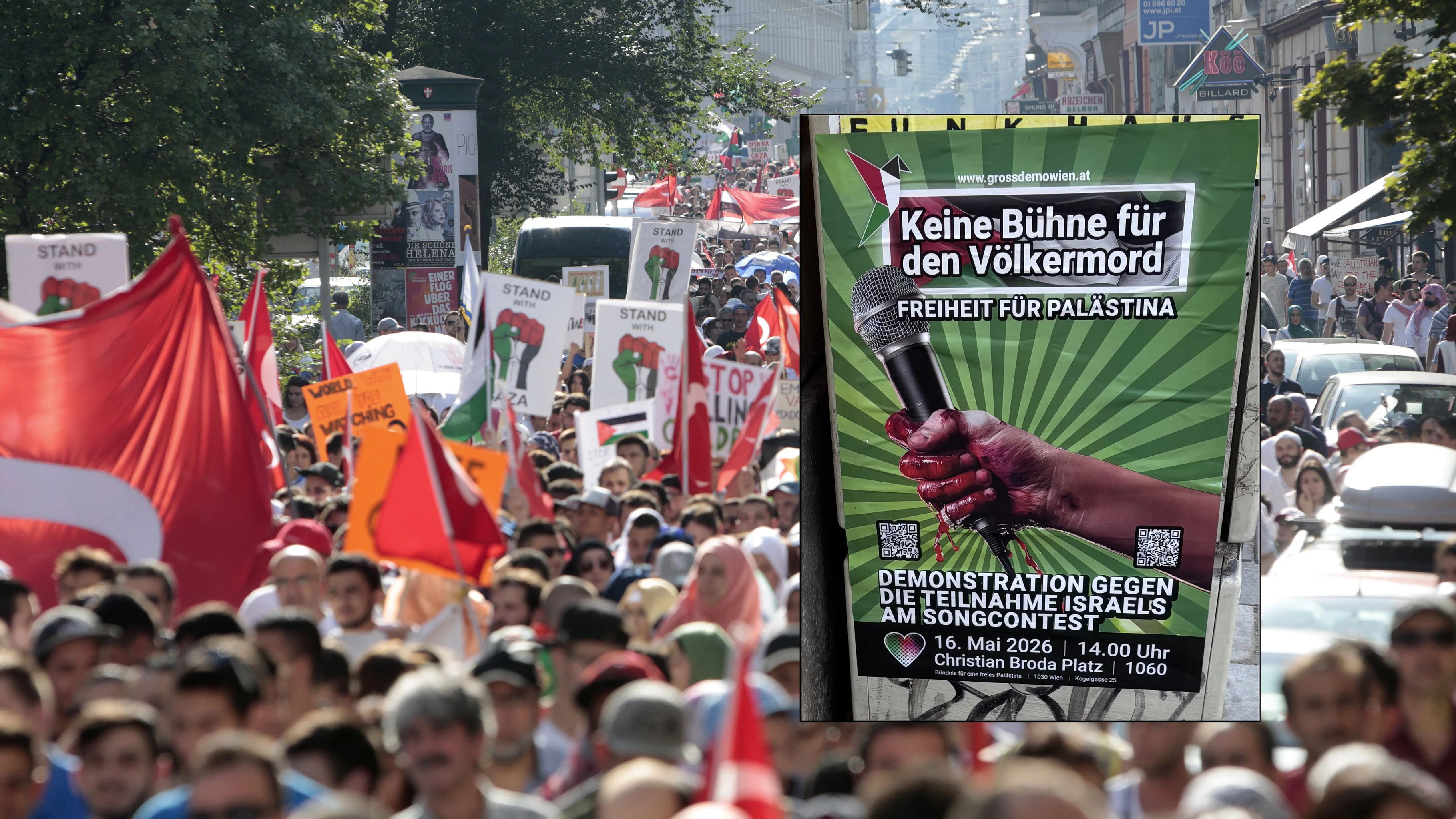 Pro-Palästina-Szene kündigt Protest gegen Songcontest in Wien an. 