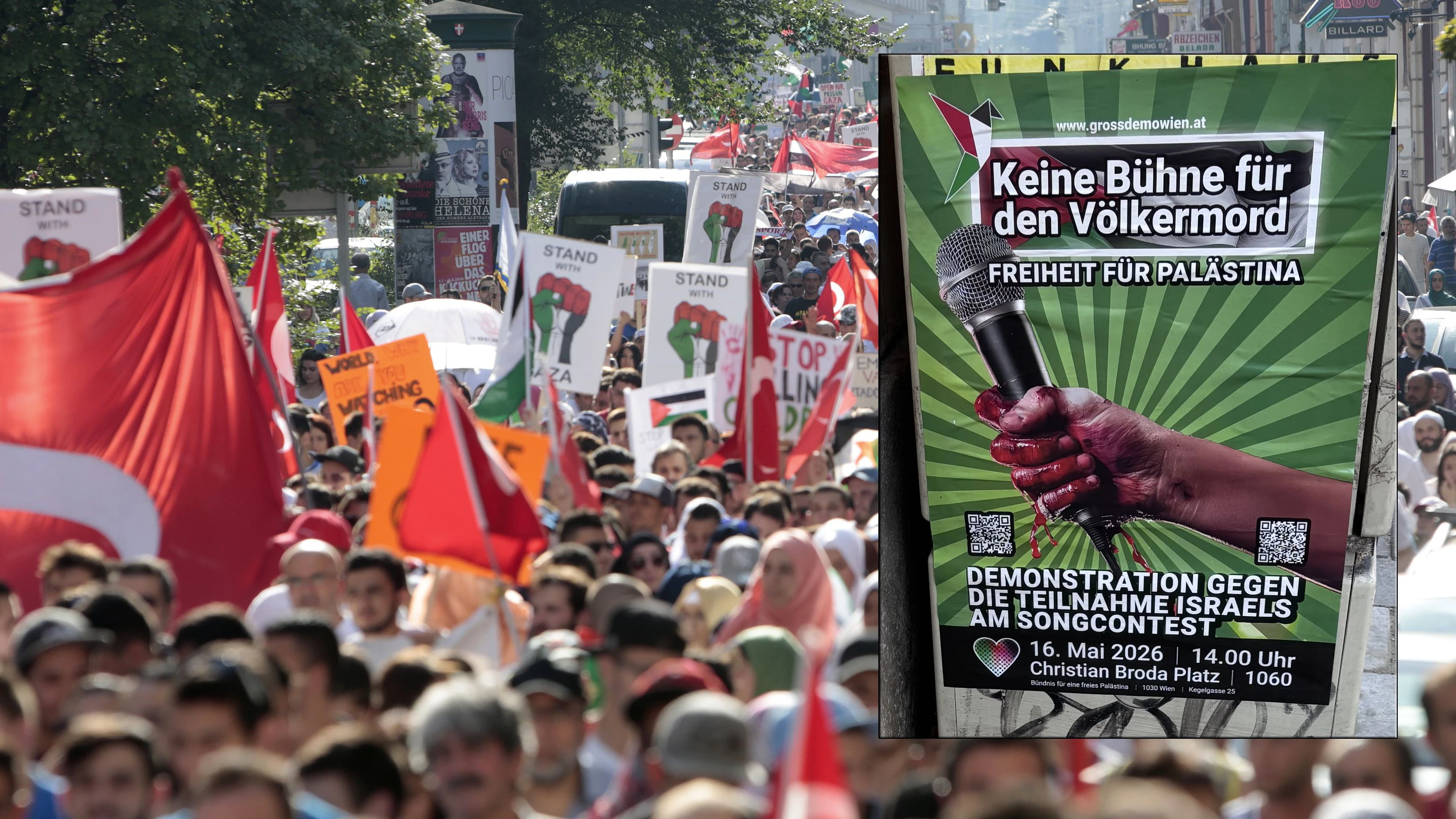 Pro-Palästina-Szene kündigt Protest gegen Songcontest in Wien an. 