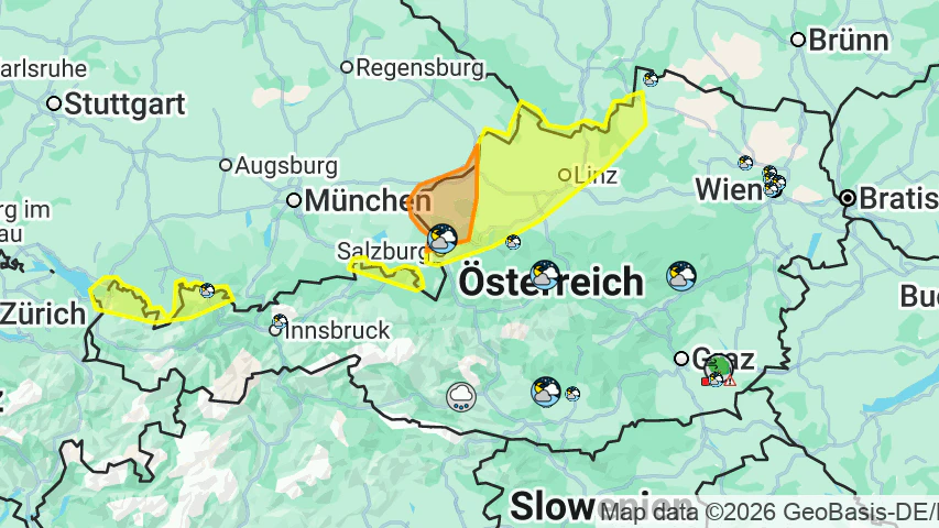 Kräftige Gewitter steuern auf den Nordwesten Österreichs zu. 