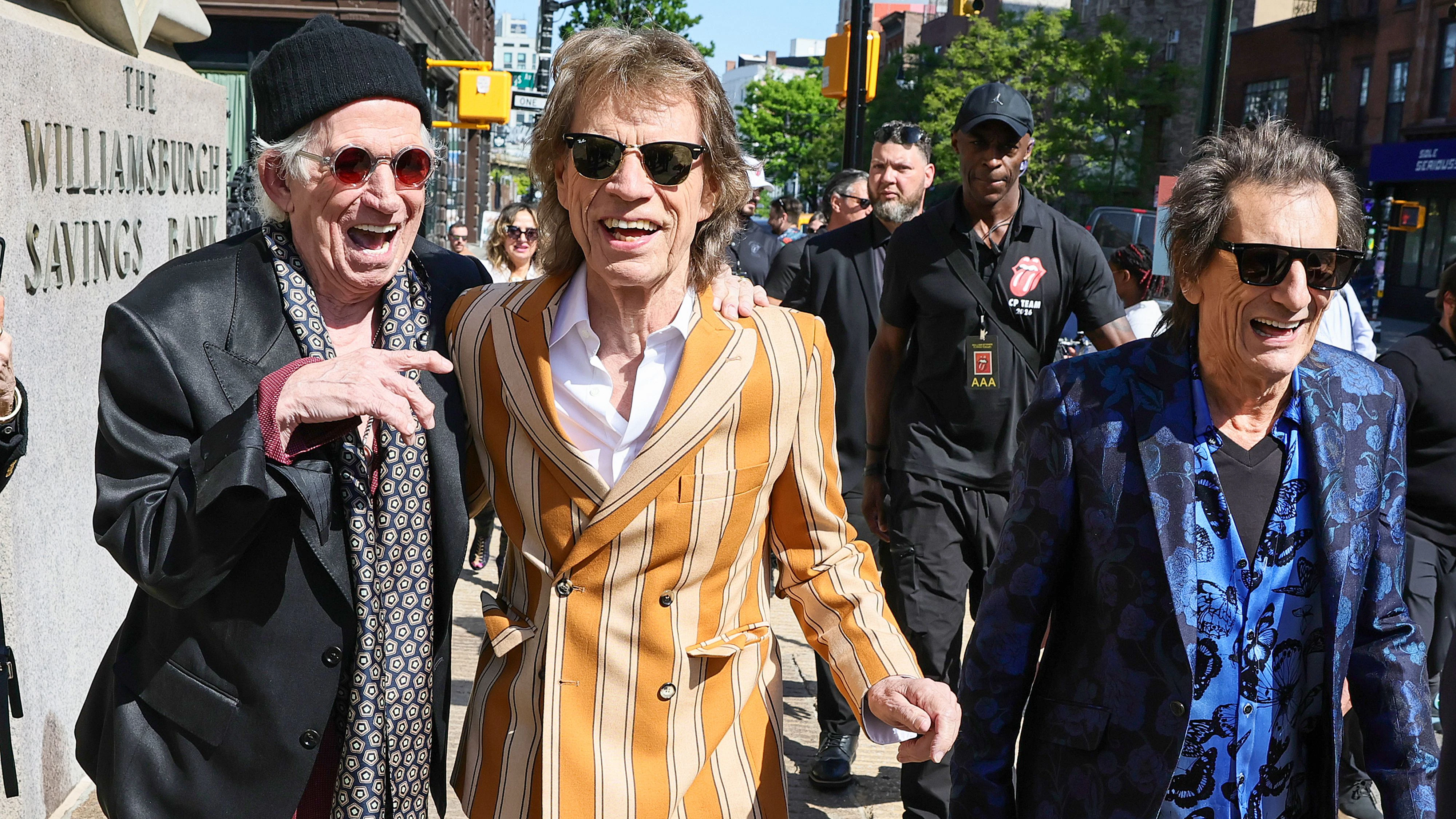 Bestes gelaunt kamen Keith Richards, Mick Jagger und Ronnie Wood zur Album-Präsentation mit Moderator <strong>Conan O'Brien</strong> in Brooklyn, New York.