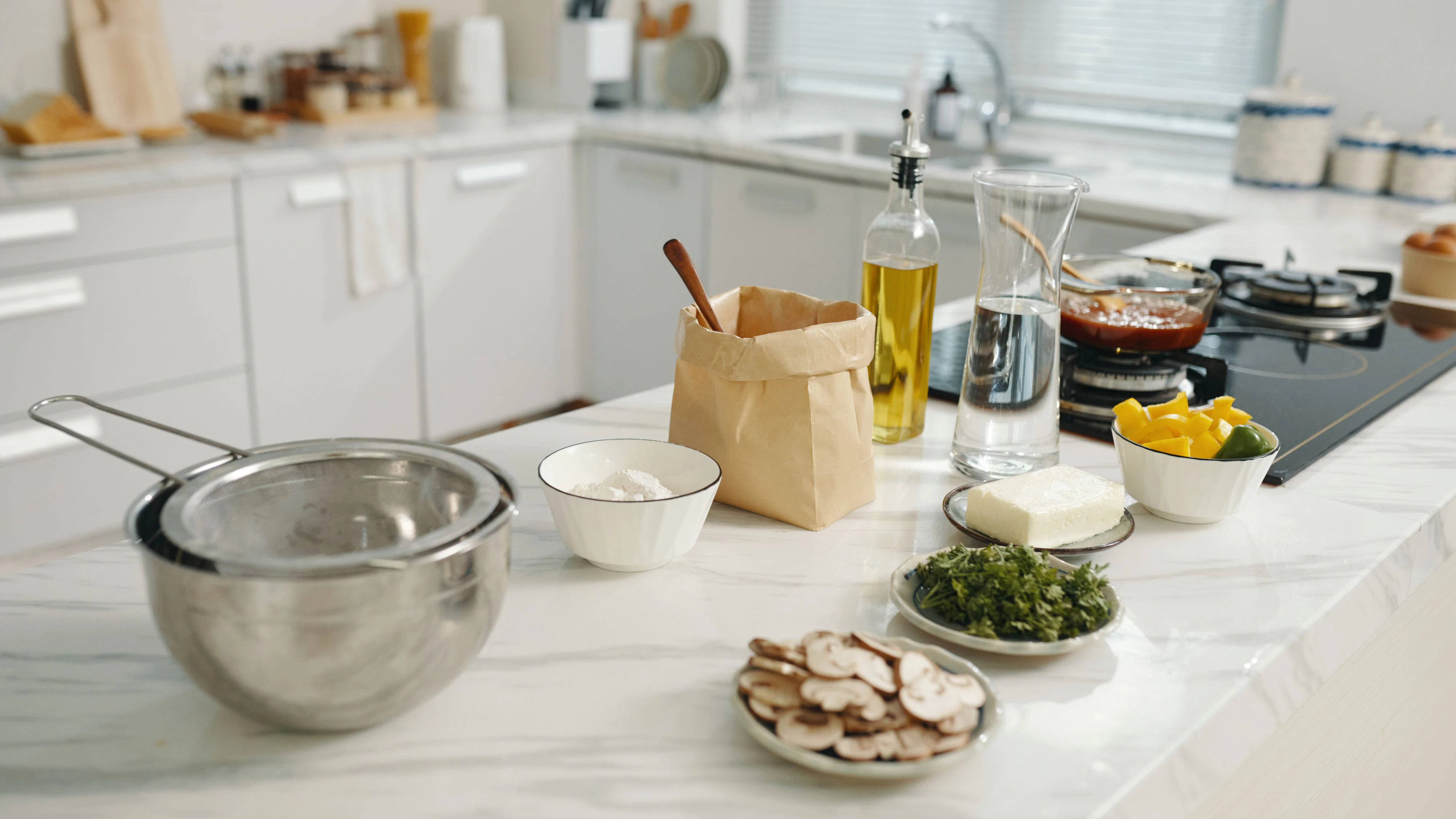 Food ingredients preparing for cooking or baking in domestic kitchen