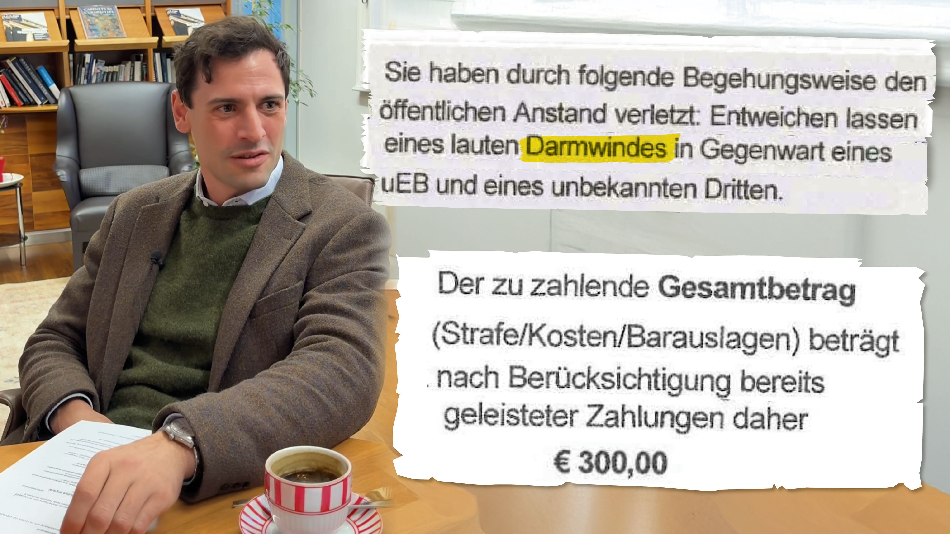 Der Jurist und die Strafverfügung wegen des entwichenen Darmwindes in der Öffentlichkeit.