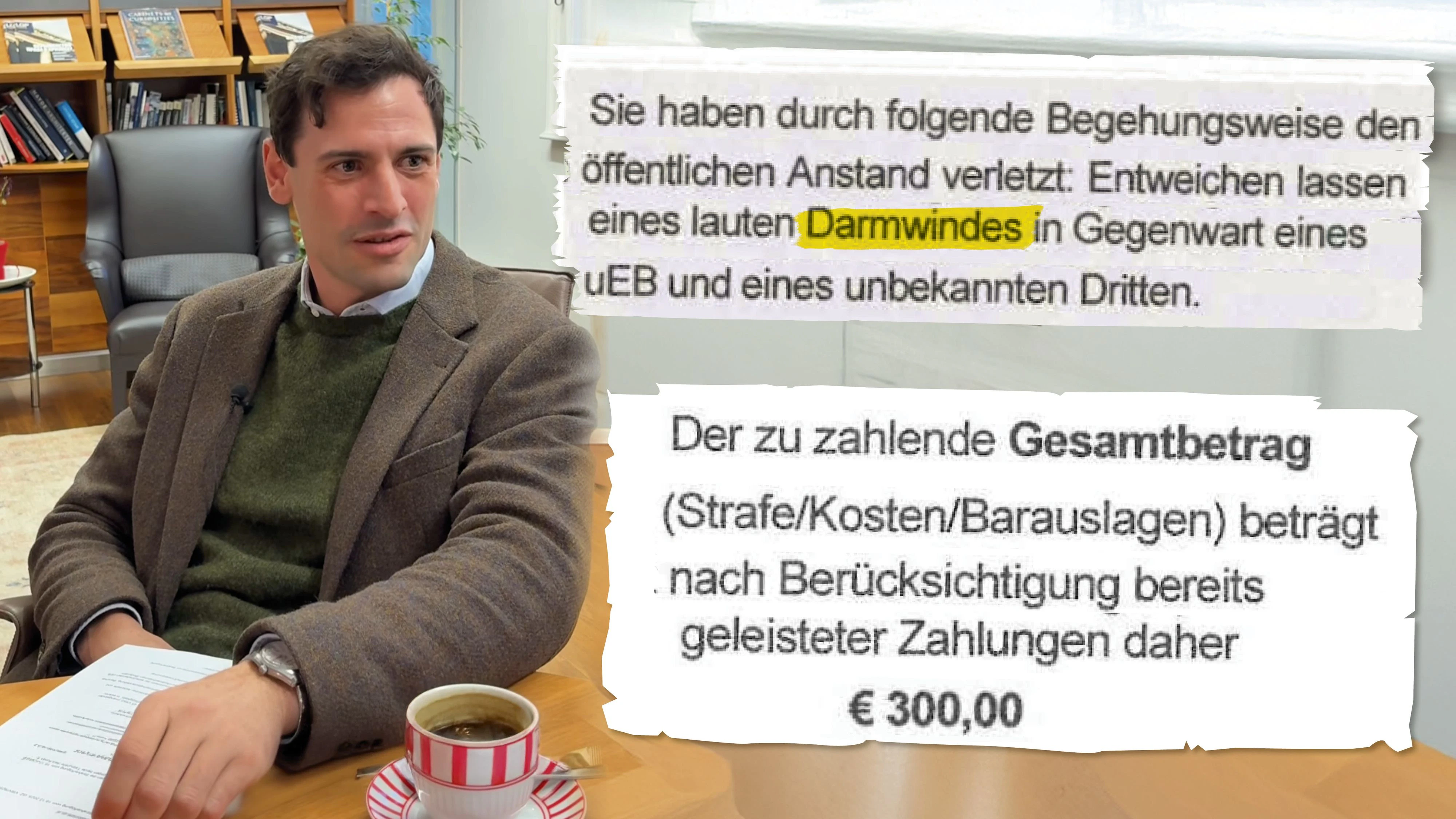 Der Jurist und die Strafverfügung wegen des entwichenen Darmwindes in der Öffentlichkeit.