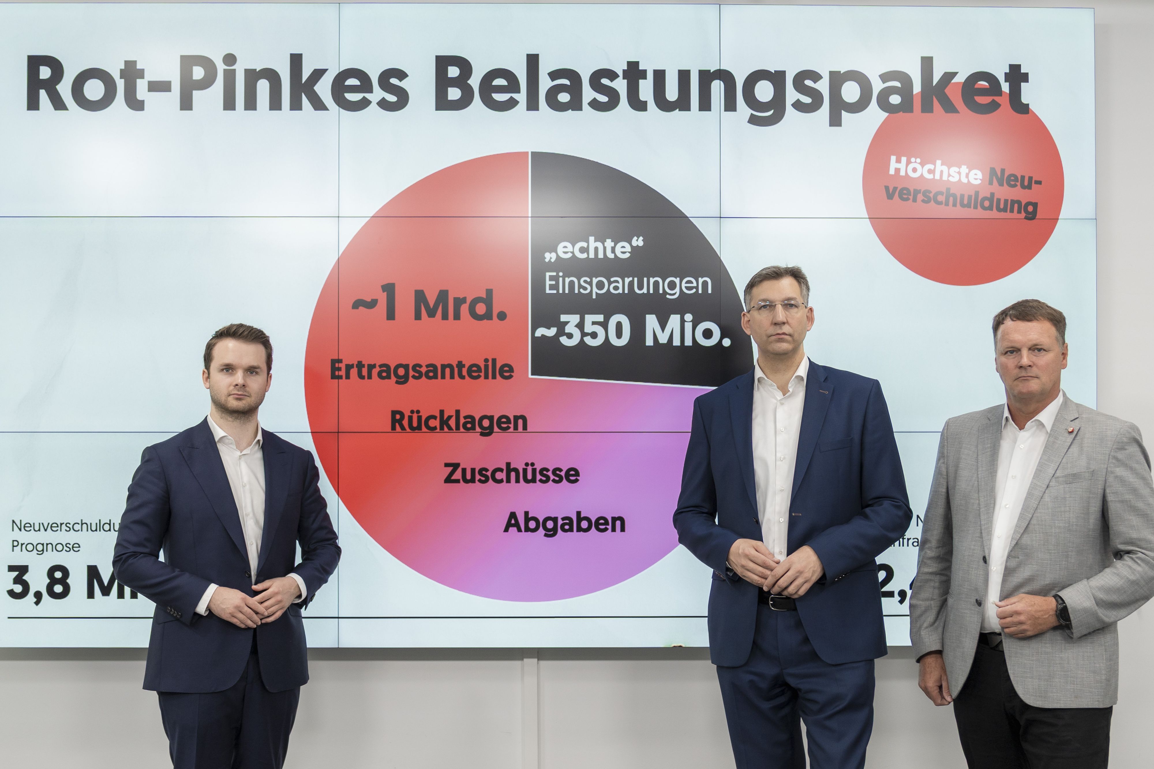 Klubobmann Harald Zierfuß, Landesparteiobmann Markus Figl und Finanzsprecher Hannes Taborsky (v.l.) warnen vor den Schulden.