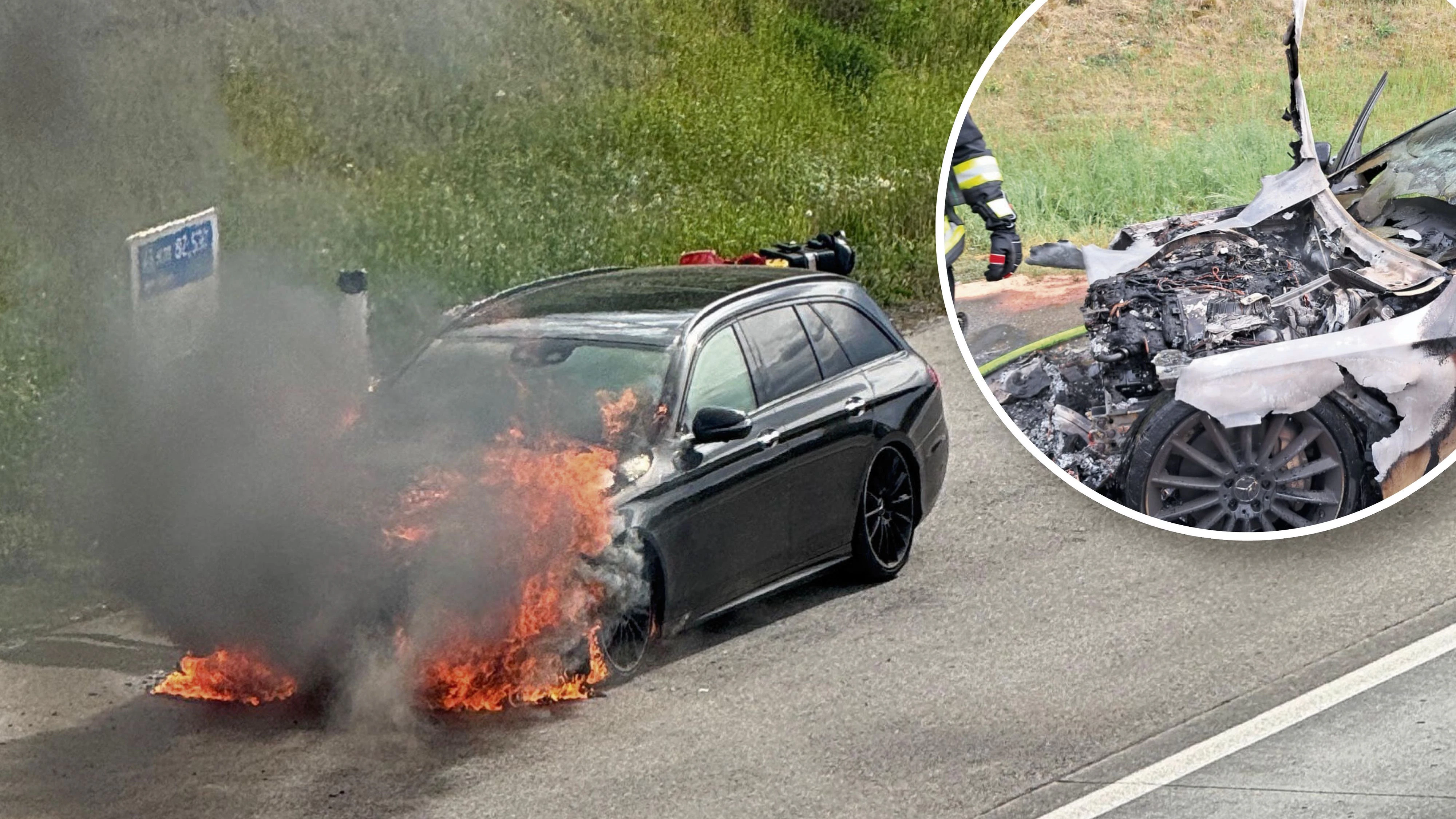 Am Mittwochnachmittag geriet ein Auto auf der Westautobahn in Brand.