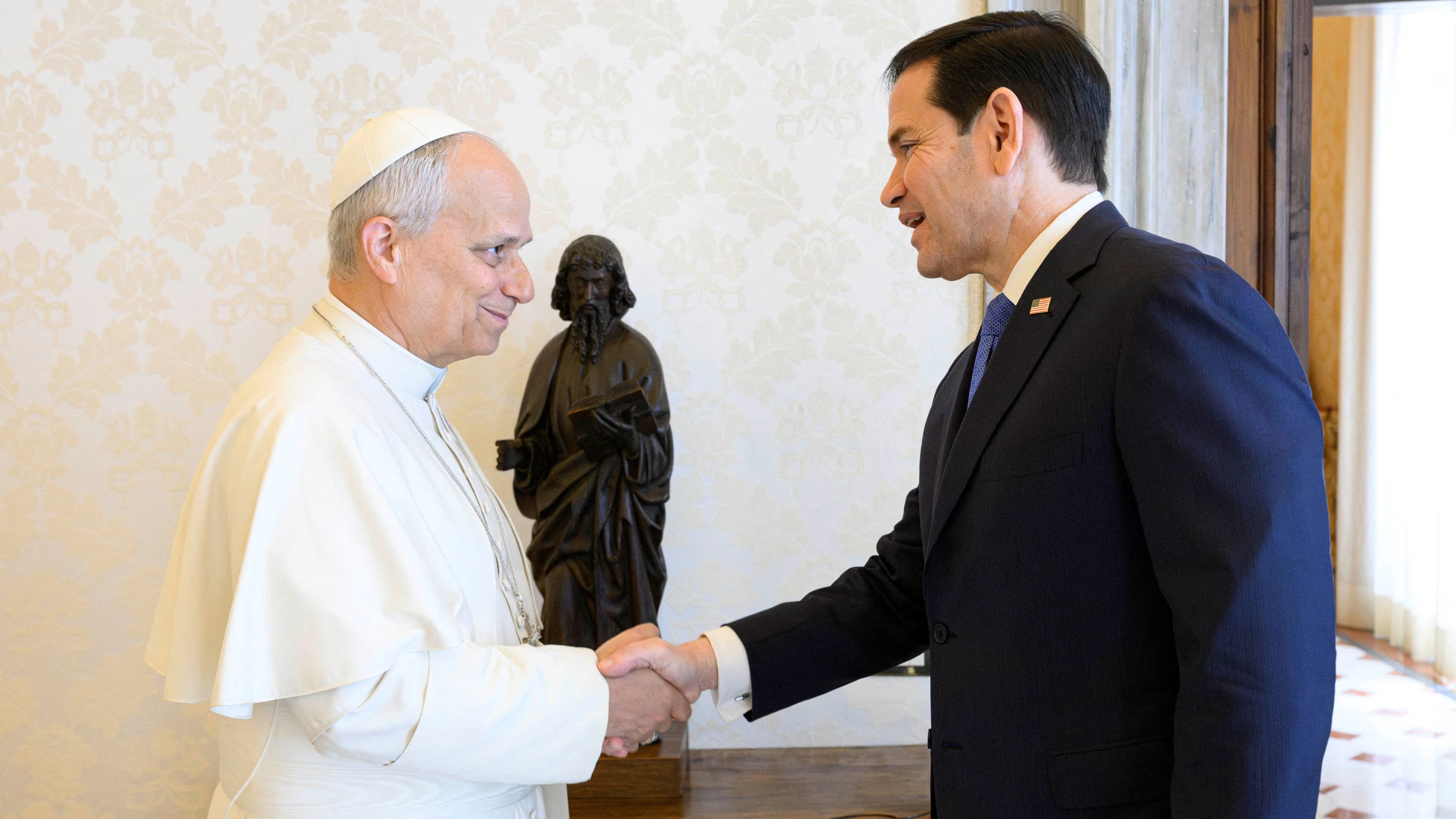 Pope Leo XIV meets U.S. Secretary of State Marco Rubio at the Vatican, May 7, 2026. Vatican Media/Simone Risoluti/Handout via REUTERS ATTENTION EDITORS - THIS IMAGE WAS PROVIDED BY A THIRD PARTY