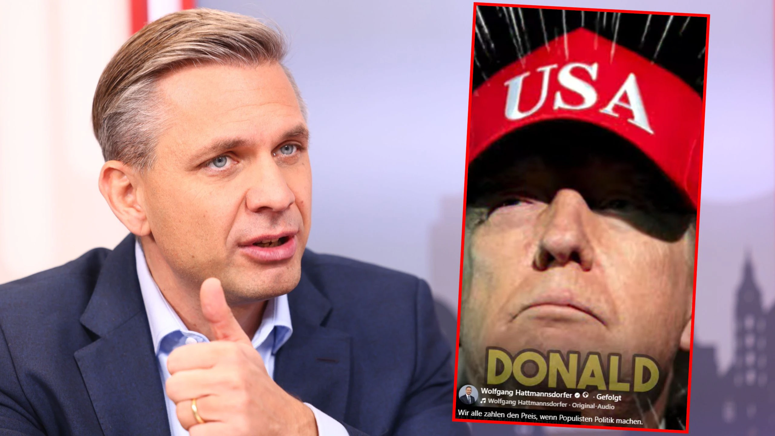 Wolfgang Hattmannsdorfer frontet Donald Trump: Seine Politik ist "zum Schaden aller".