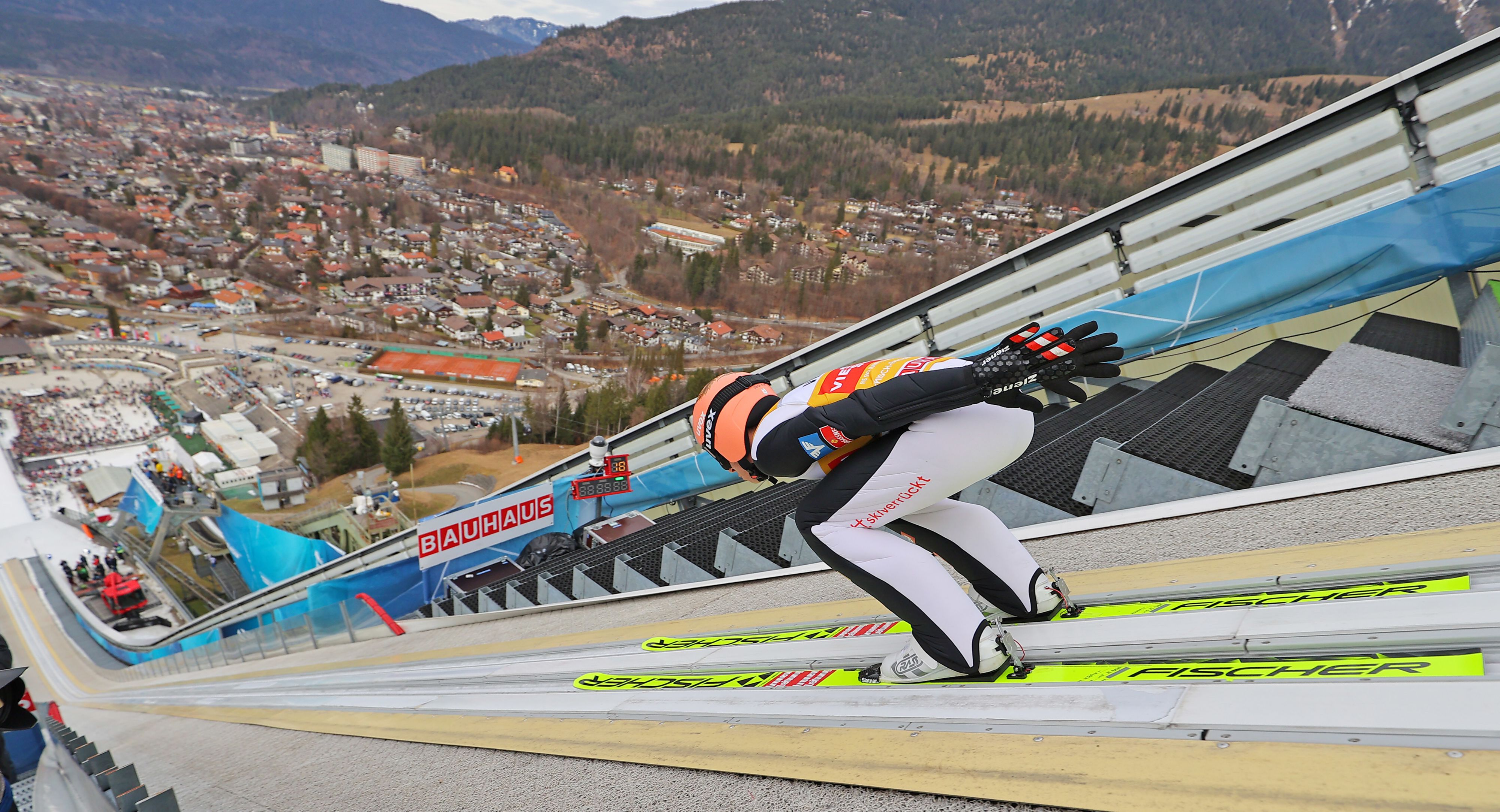 Stefan Kraft auf der Schanze von Garmisch-Partenkirchen. 
