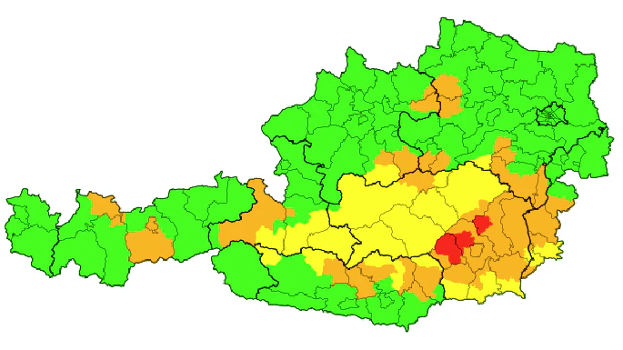 Die aktuelle Unwetterwarnungen in Österreich.