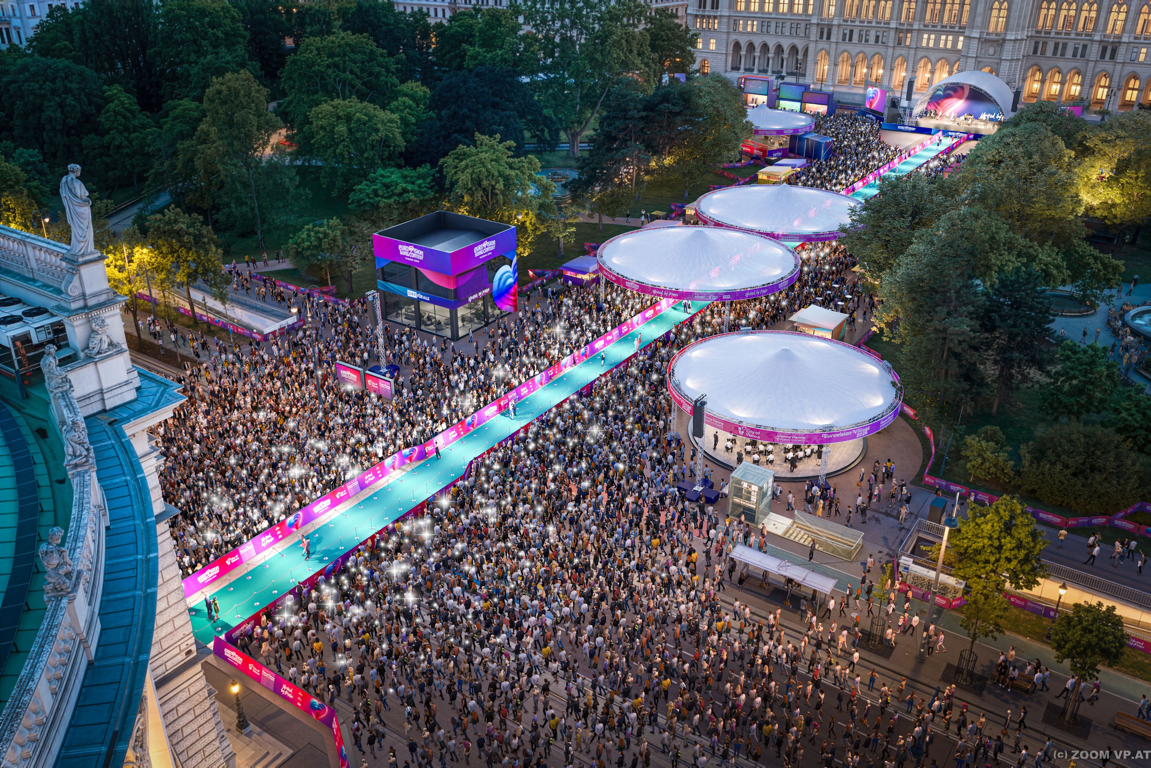 Turquoise Carpet bei der Opening Ceremony für den ESC am Wiener Rathausplatz