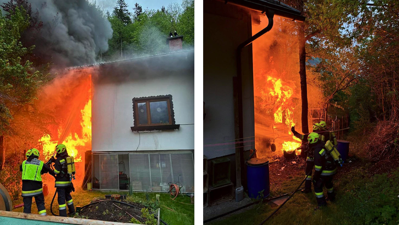 Heute.at - Hütte steht in Vollbrand – Wald und Wohnhaus in Gefahr