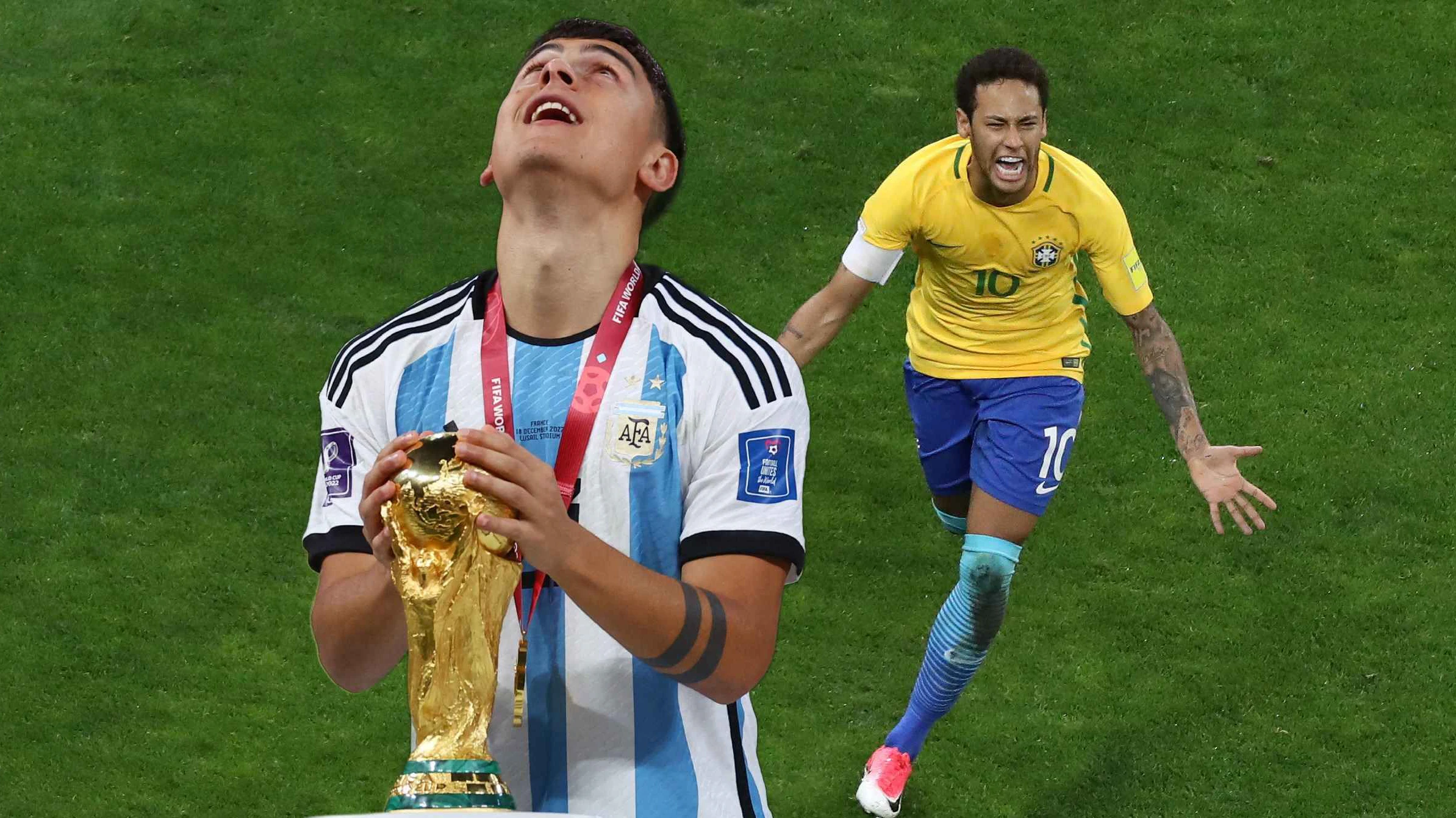 Neymar (r.) hofft auf eine WM-Teilnahme, Dybala (l.) muss zuschauen. 