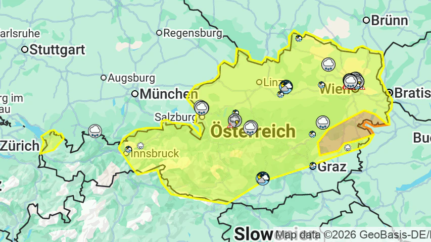 Kräftige Gewitterzellen fegen jetzt durch Österreich. 
