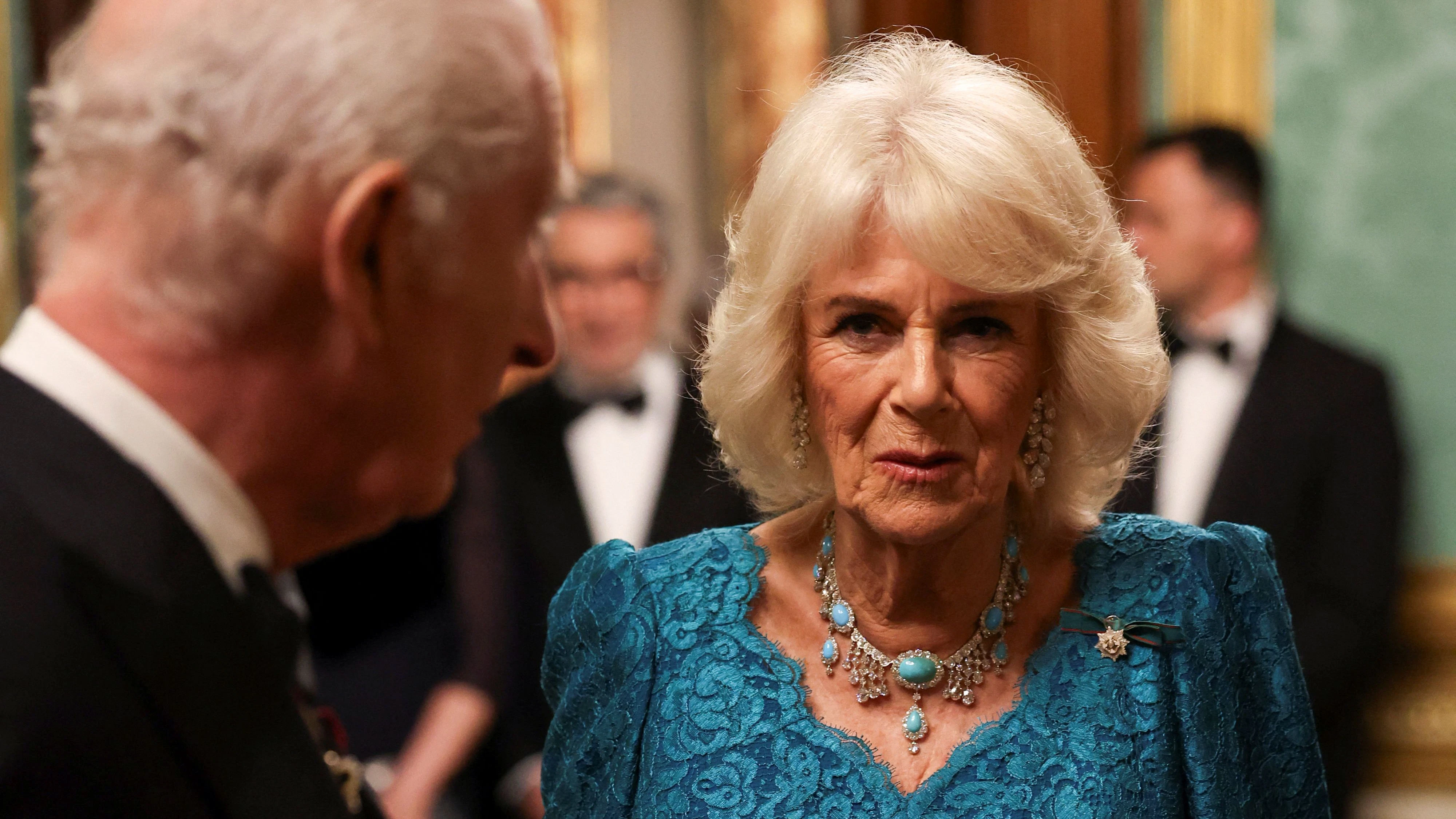 King Charles III and Queen Camilla attend the State Banquet at the Quirinale Palace on Day Three of their Four Day Visit to Italy, in Rome, Italy, April 9, 2025. Andrew Parsons/Pool via REUTERS 