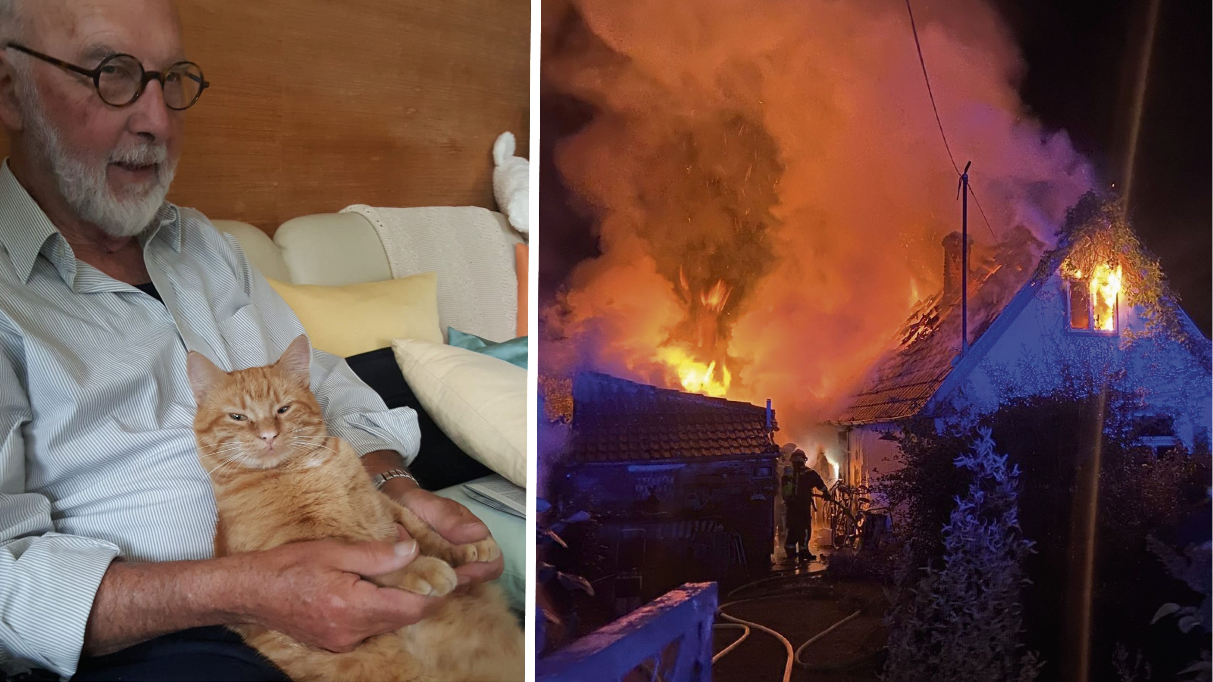 Katzenbesitzer Willi V. (80) mit seiner Meki. Als das Haus abbrannte, flüchtete das Tier – und wird seither vermisst.