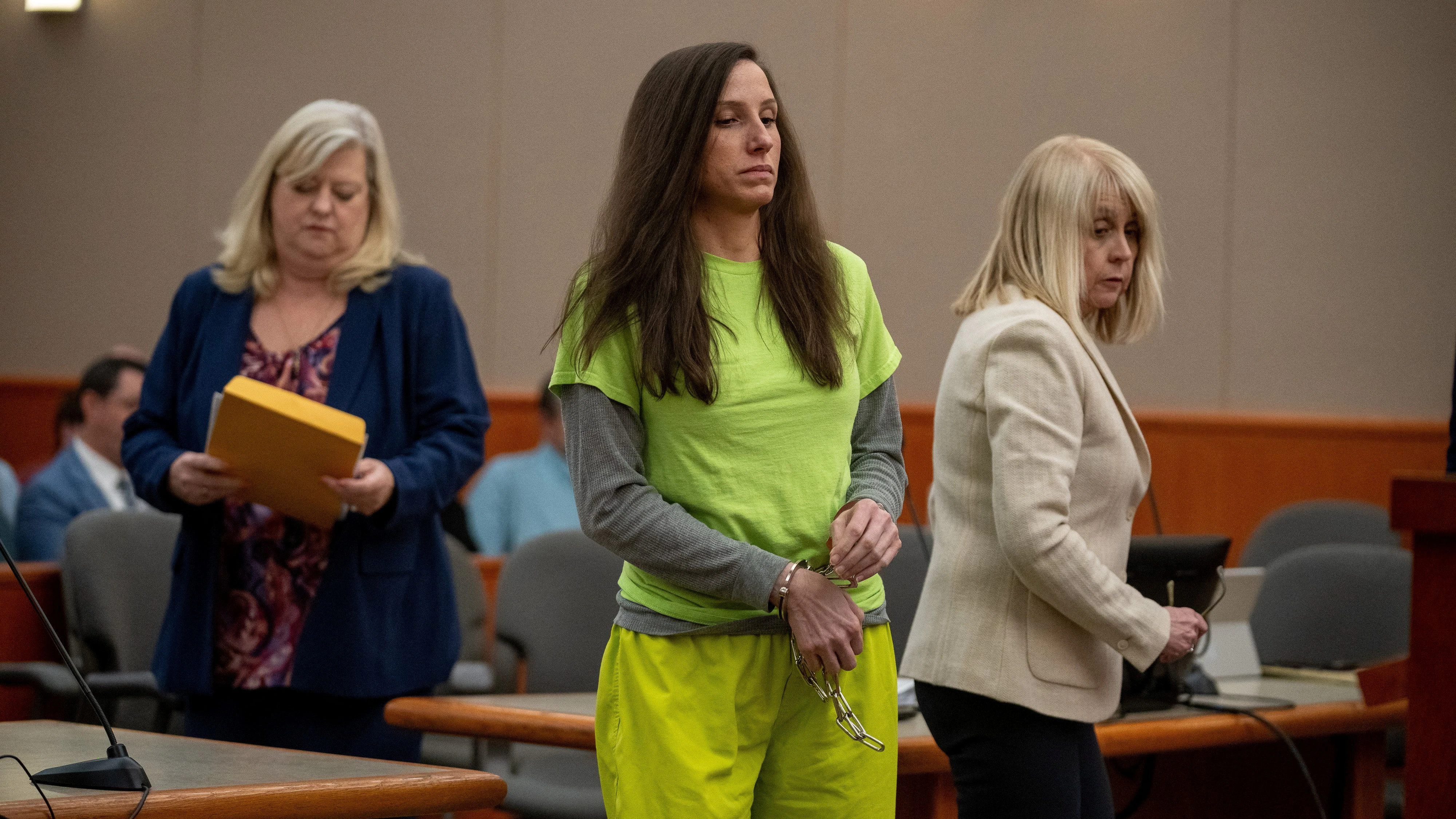 Kouri Richins, who is accused of fatally poisoning her husband, prepares to speak at her sentencing hearing, at the 3rd District Court in Park City, Utah, U.S., May 13, 2026. Trent Nelson/Pool via REUTERS 