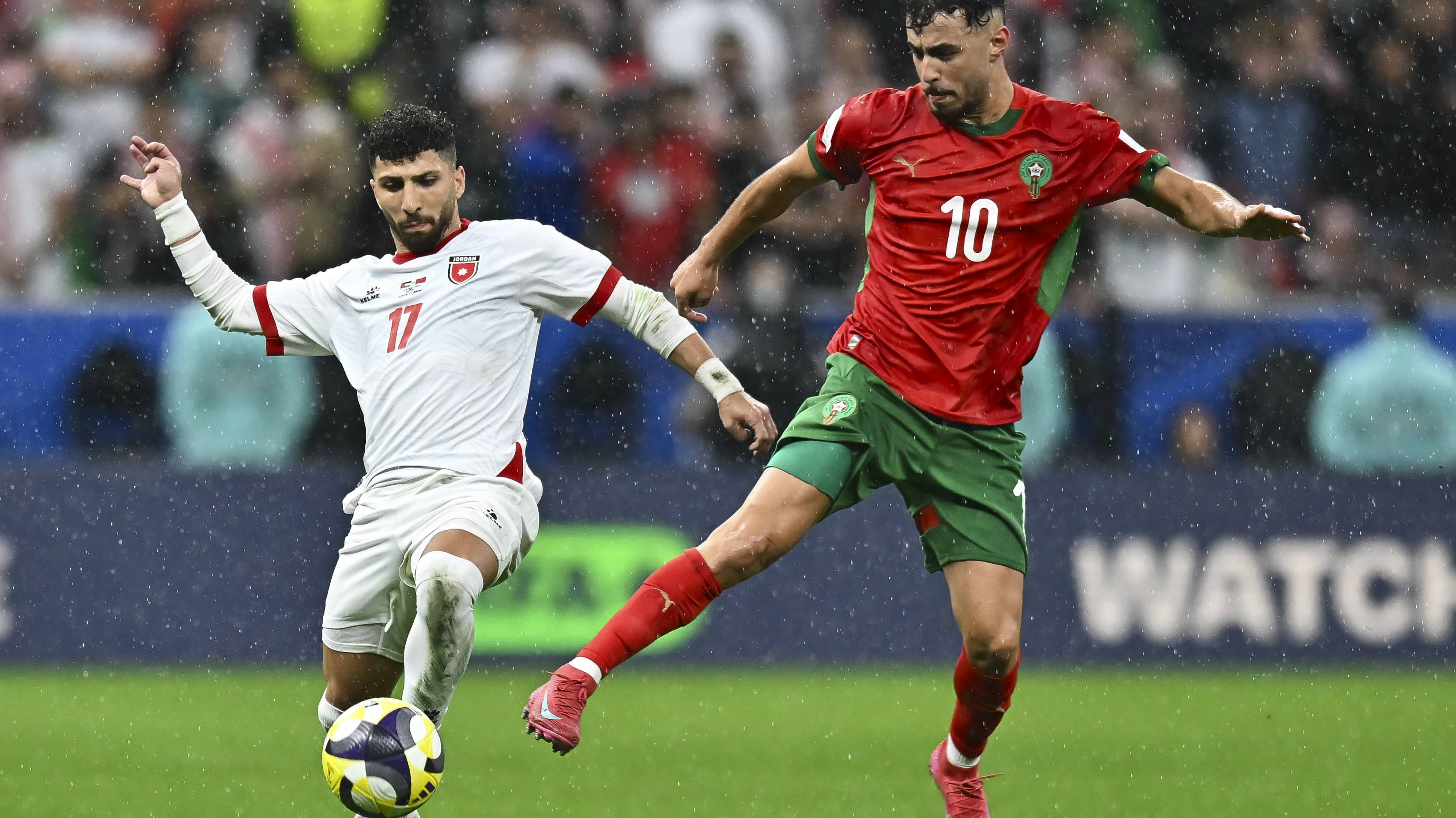 FIFA Arab Cup 2025 final : Jordan V Morocco Amin Zahzouk of Morocco and Issam Smeeri of Jordan in action during theFIFA Arab Cup 2025 final match between Jordan and Morocco at Lusail Stadium in Doha, Qatar, on December 18, 2025. DOHA Qatar Copyright: xNOUSHADxTHEKKAYILx