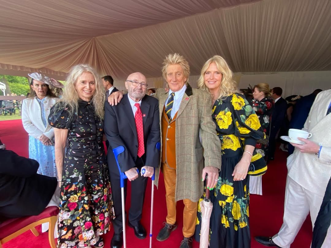 Jill Collins, Phil Collins, Rod Stewart und Penny Lancaster bei