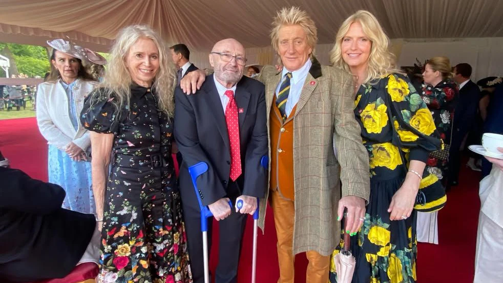 Jill Collins, Phil Collins, Rod Stewart und Penny Lancaster bei