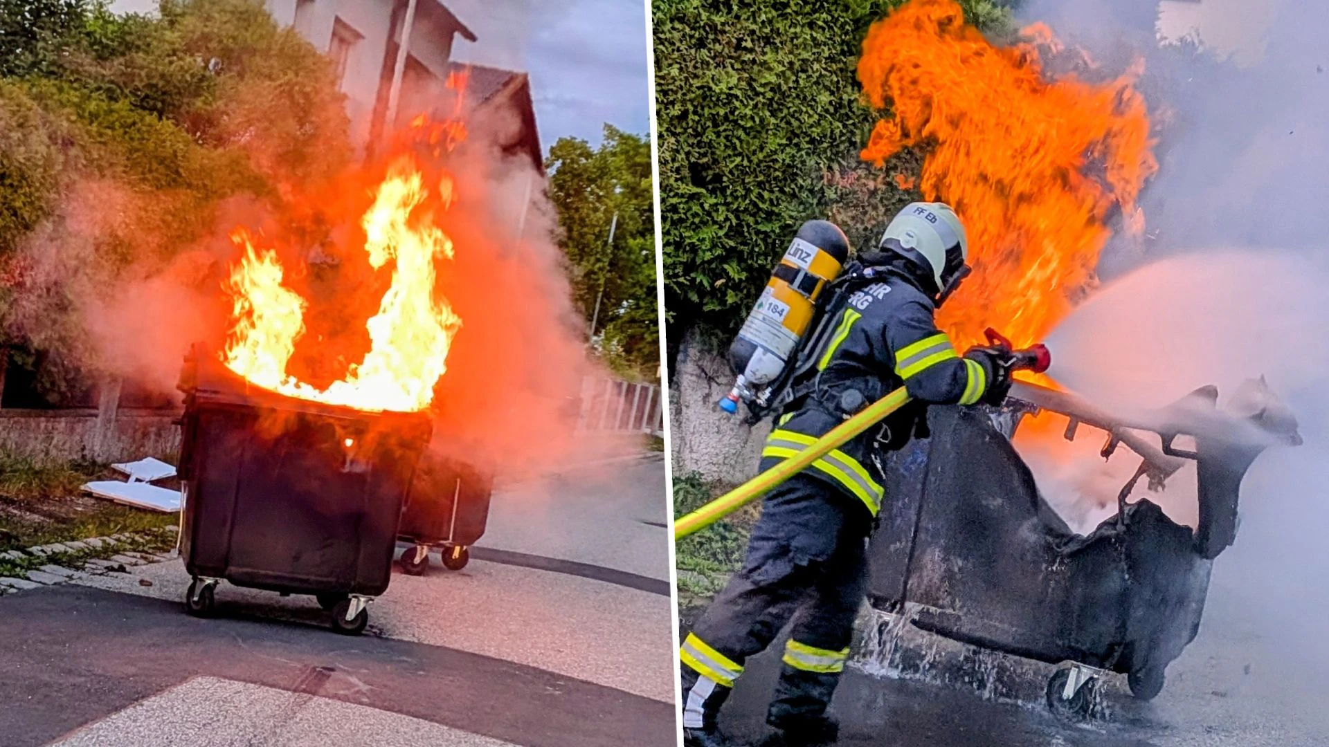Die Container standen in Linz in Brand.