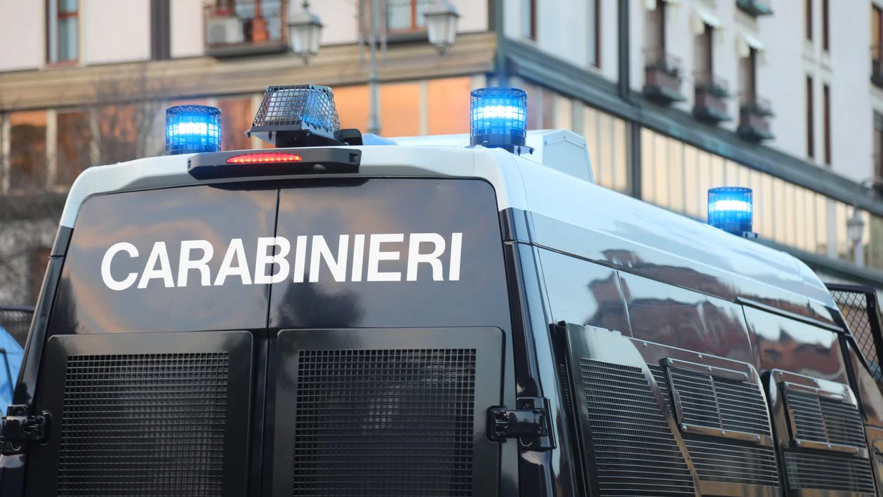 Vicenza, VI, Italy - February 15, 2025: police VAN  and the word CARABINIERI in the italian city with blue sirens