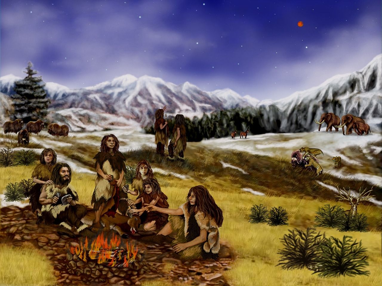 Homo erectus am Feuer