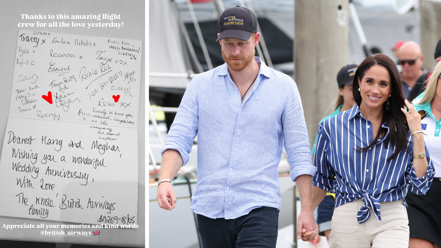 Laut dieser Grußkarte einer British-Airways-Crew waren Prinz Harry und Meghan in London.