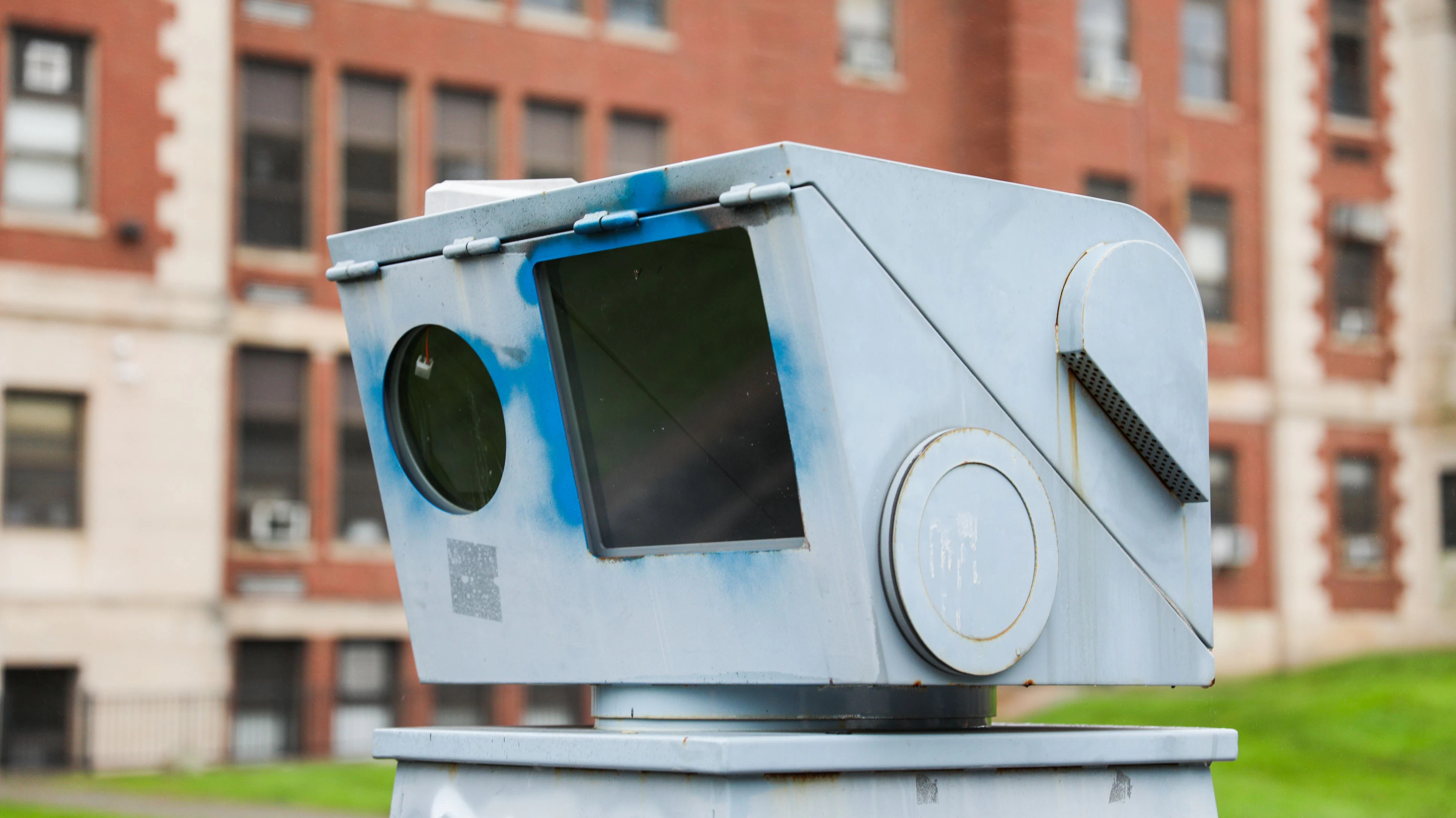 Security camera technology on urban street, ensuring public safety and surveillance