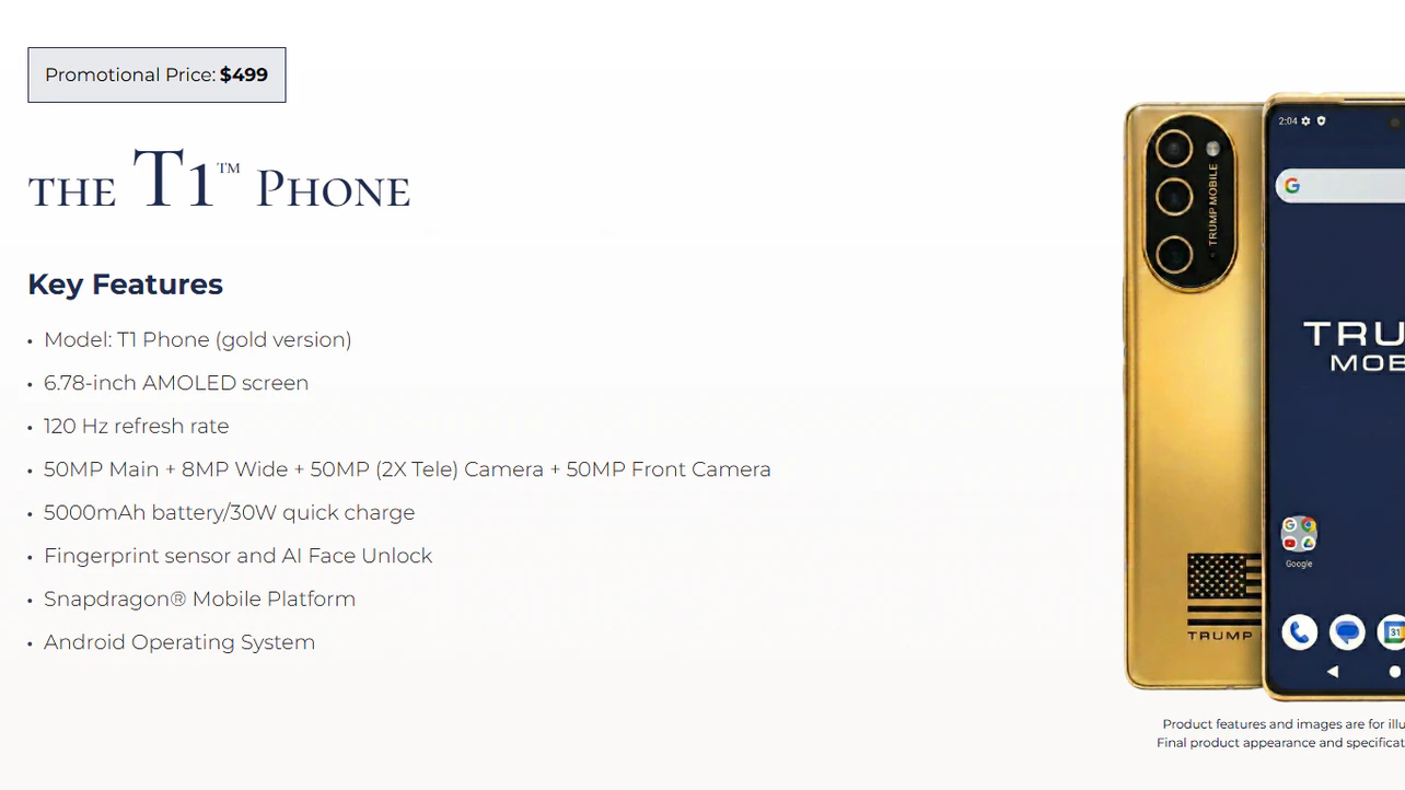 Das goldene "T1 Phone" von Trump Mobile