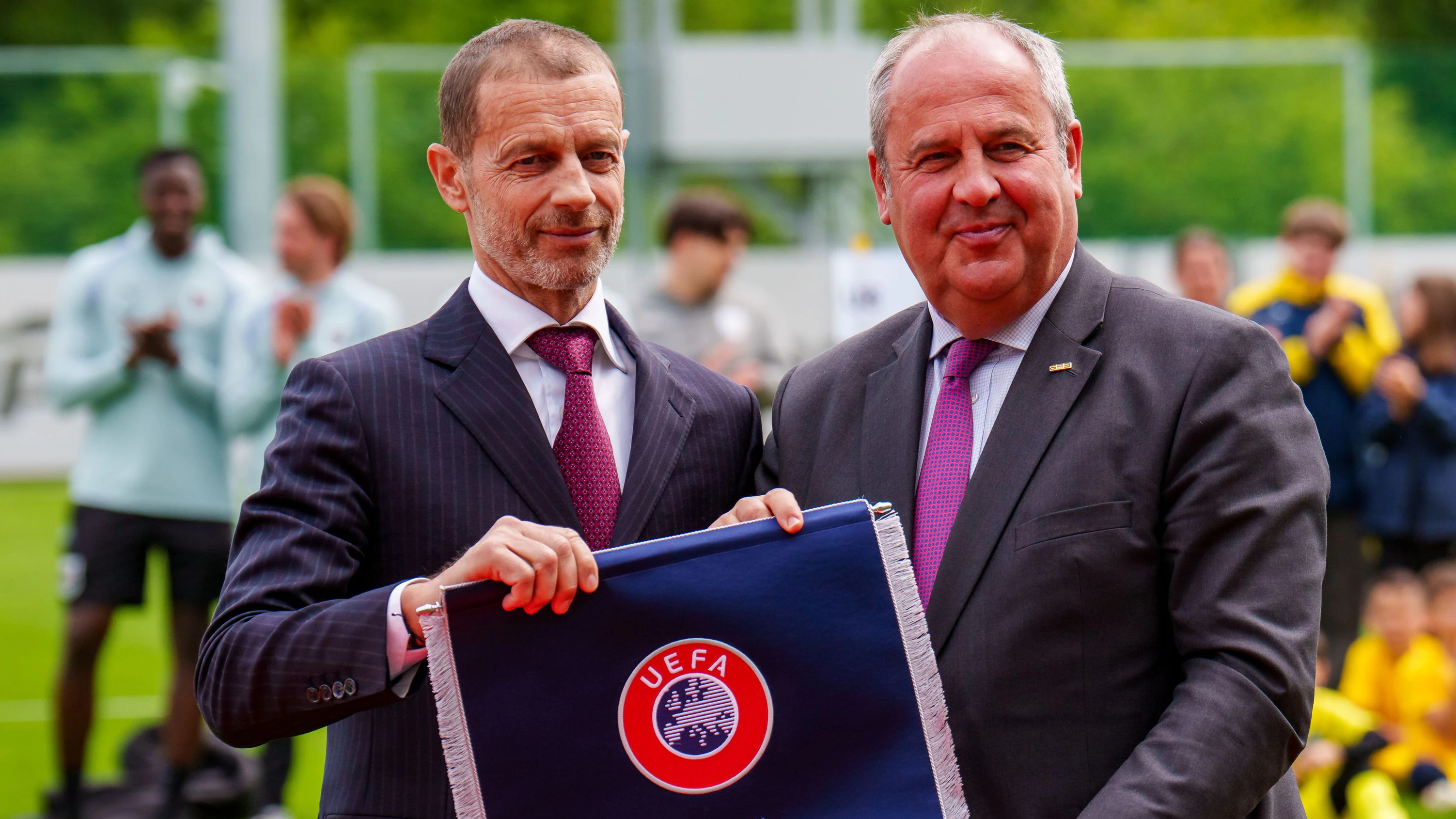 VIENNA,AUSTRIA,14.MAY.26 -  SOCCER - OEFB, Oesterreichischer Fussball-Bund, OEFB campus, opening. Image shows president Aleksander Ceferin (UEFA) and Josef Proell (OEFB). Photo: GEPA pictures/ Edgar Eisner