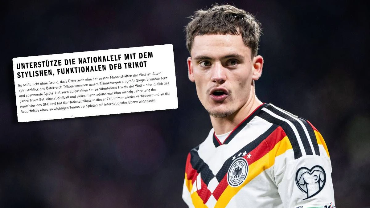 Florian Wirtz im neuen Deutschland-Trikot, und Adidas bewirbt es mit "Österreich". 