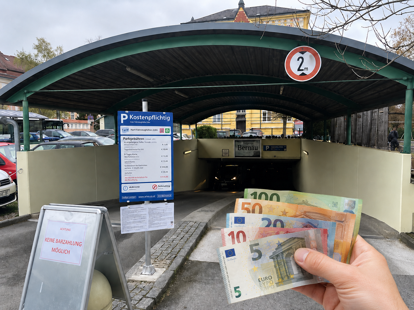 Im Parkhaus in Schärding kann man künftig nur mehr bargeldlos bezahlen.