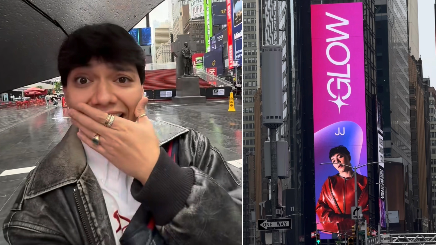 JJ leuchtet auf einem Billboard mitten in Manhatten