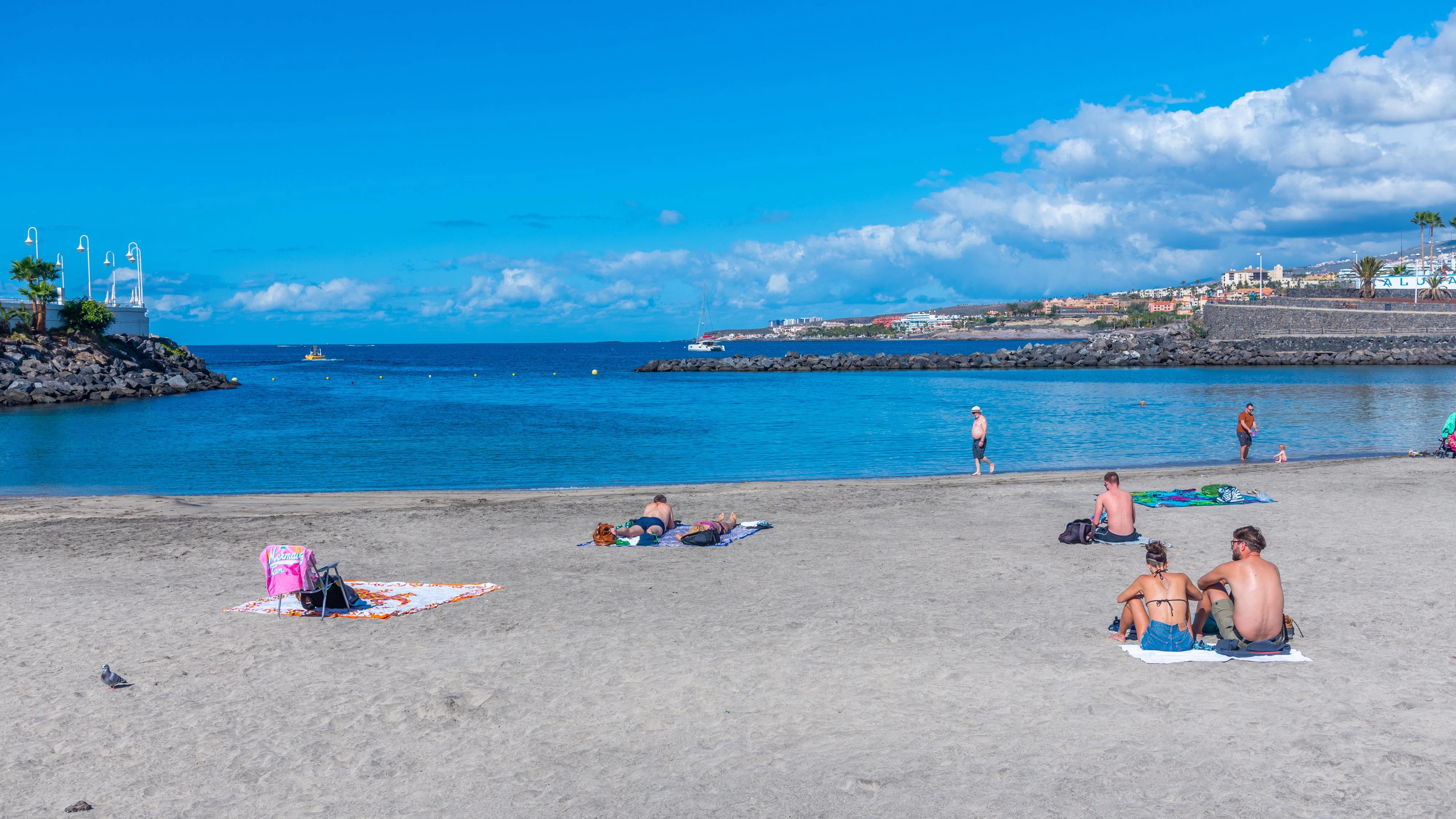 Costa Adeje, Spain, January 13, 2021: Playa la pinta at Tenerife, Canary islands, Spain.