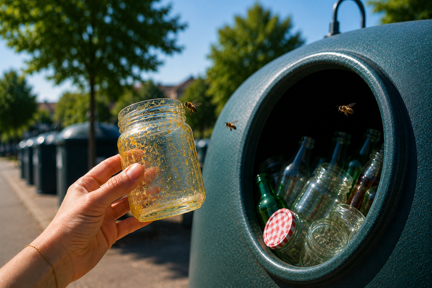 Bevor Honiggläser ins Altglas wandern, sollten sie sorgfältig mit heißem Wasser ausgespült werden.