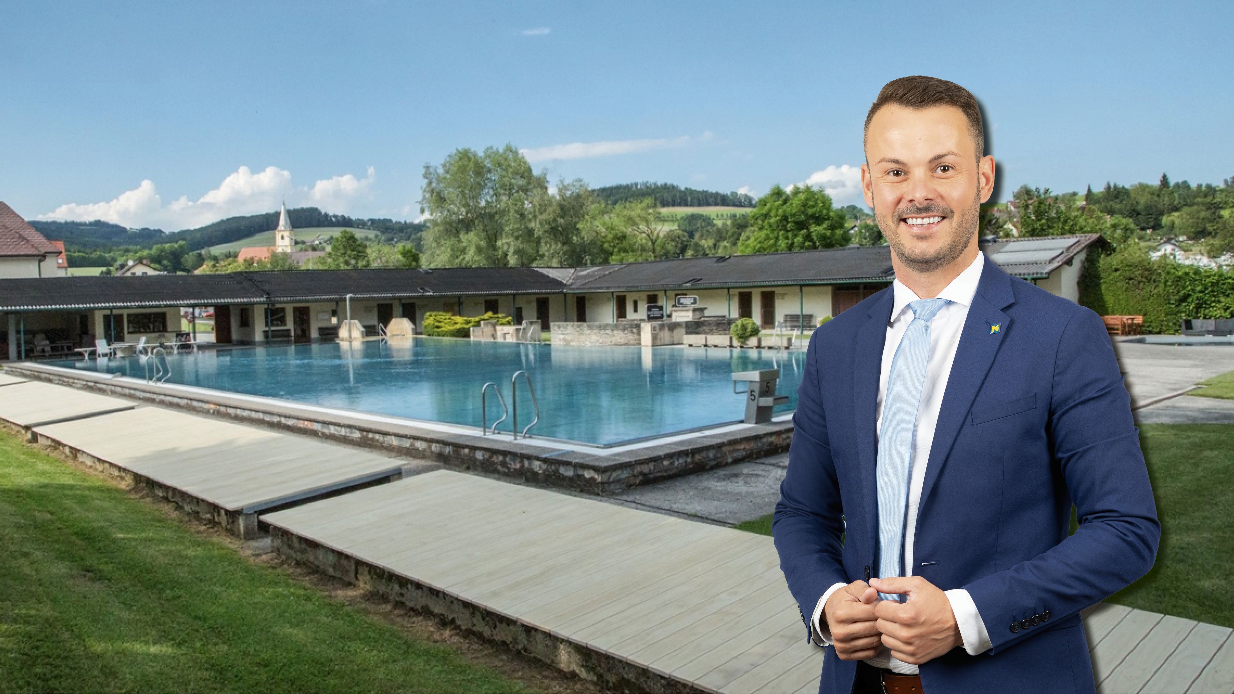 Bürgermeister Christian Stacherl (ÖVP, Bild) erklärt, warum der Eintritt in das Freibad Krumbach dieses Jahr kostenlos ist. 