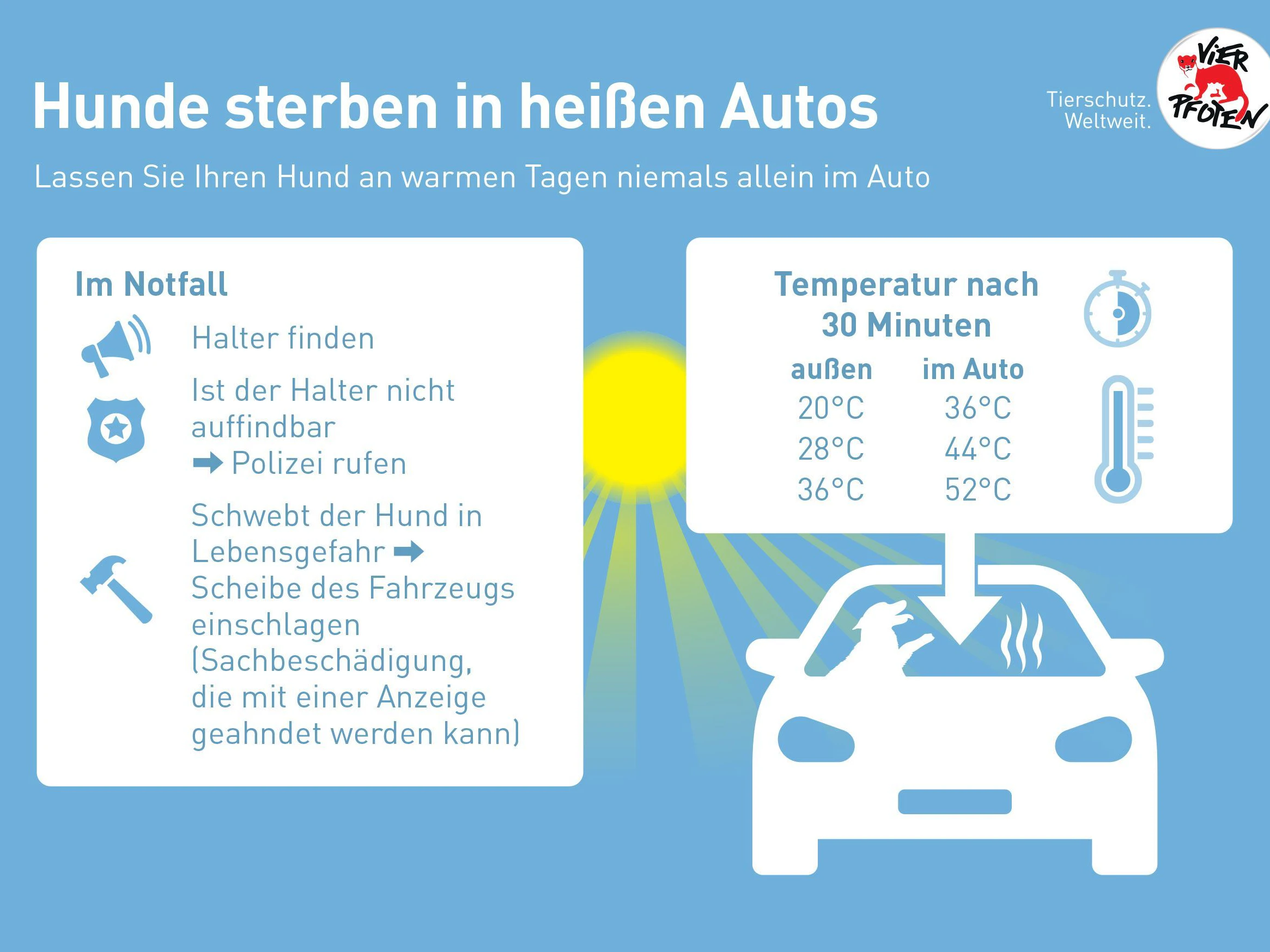 Hunde sterben in heißen Autos.