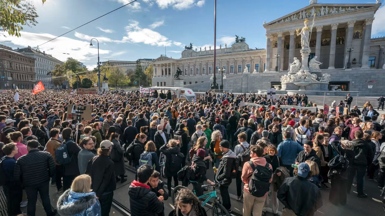 In der Wiener Innenstadt findet eine Großdemo gegen Sparmaßnahmen an den Universitäten statt-