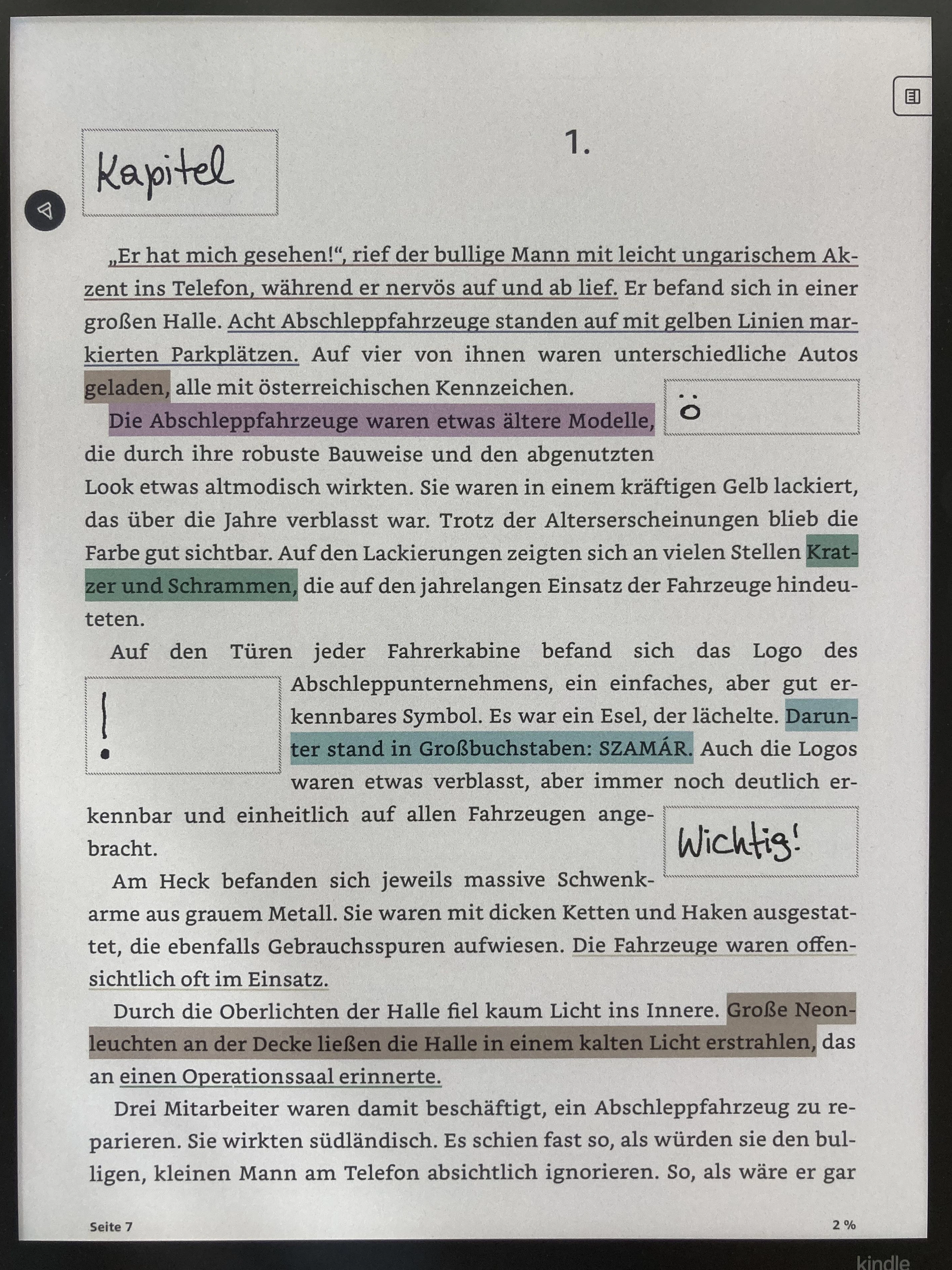 Anmerkungen und Zeichnungen in E-Büchern werden in Textfelder umgewandelt. Je nach Platzierung verschieben sich die Zeilen im Lesetext.